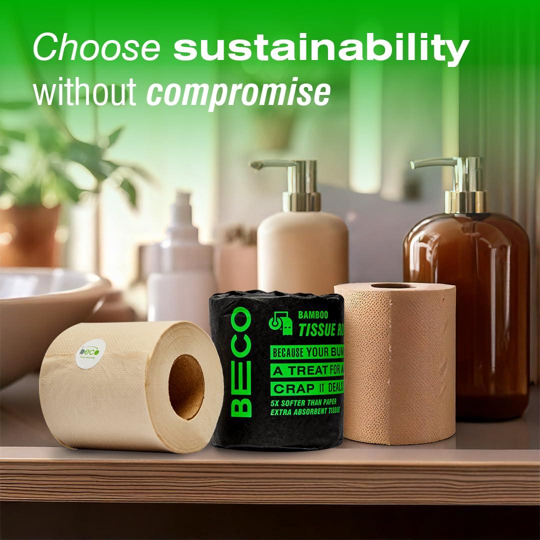 Beco Beco Toilet Tissue Rolls | 3-ply, 1920 Pulls (160 x 12 Rolls) | Tissue Paper Roll, Toilet Paper Roll - Eco Friendly, Soft & Highly Absorbent, 100% Natural Bamboo, Chemical-Free, Hypoallergenic