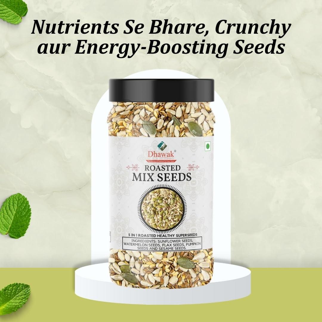 DHAWAK Dhawak Roasted Seeds Mix - 250 Gms. | Roasted and Lightly Salted (Pumpkin Seeds, Sunflower, Sesame, Flax Seeds, Watermelon Seeds), Seeds Mix for Eating |Jar Pack|