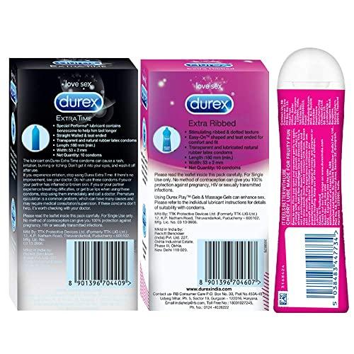 Durex Pleasure Packs (Durex Extra Time 10s, Extra Ribbed 10s, Extra Time 10s, Extra Ribbed 10s, Cherry 50 ml)