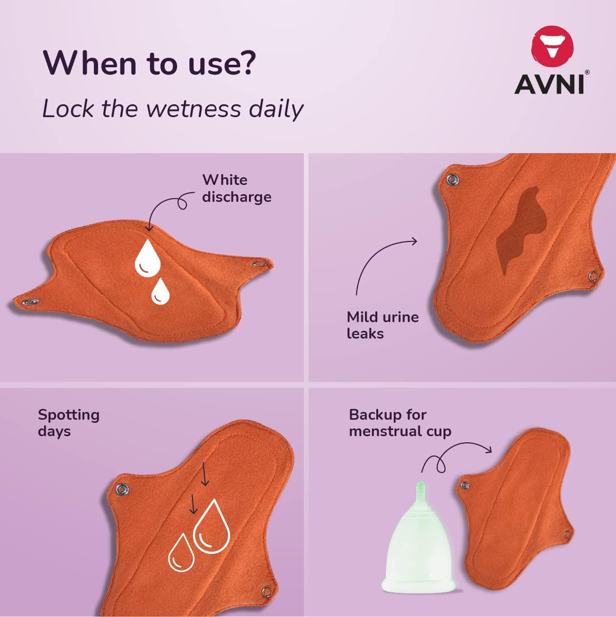 Avni Avni - Fluff Panty Liner | Small - 200MM, Pack of 4 liners + 200 ml liquid detergent | Antimicrobial | Eco-Friendly and Reusable | Spotting Days | Breathable and Comfortable for Women