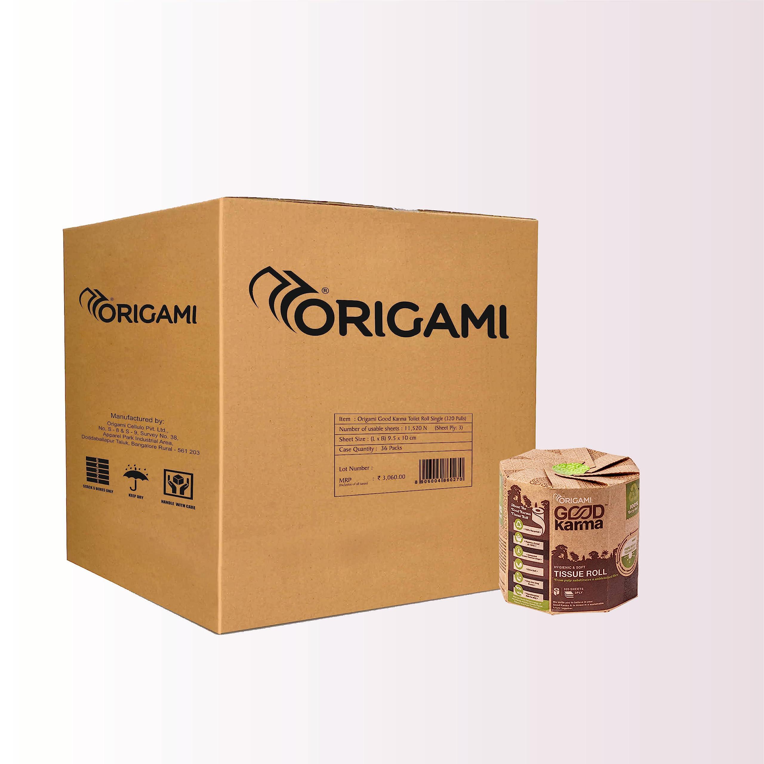Origami Origami Good Karma 3 Ply Toilet Tissue Paper Roll - 1 x 36 Packs (320 Pulls Per Roll, 11,520 Sheets)