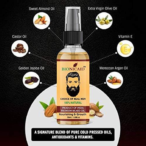 BIONICAID Bionicaid 100% Natural Beard Growth Oil |10 Natural Oils including Jojoba Oil, Vitamin E, Nourishment, No Harmful Chemicals Beard Hair Oil (50ML)