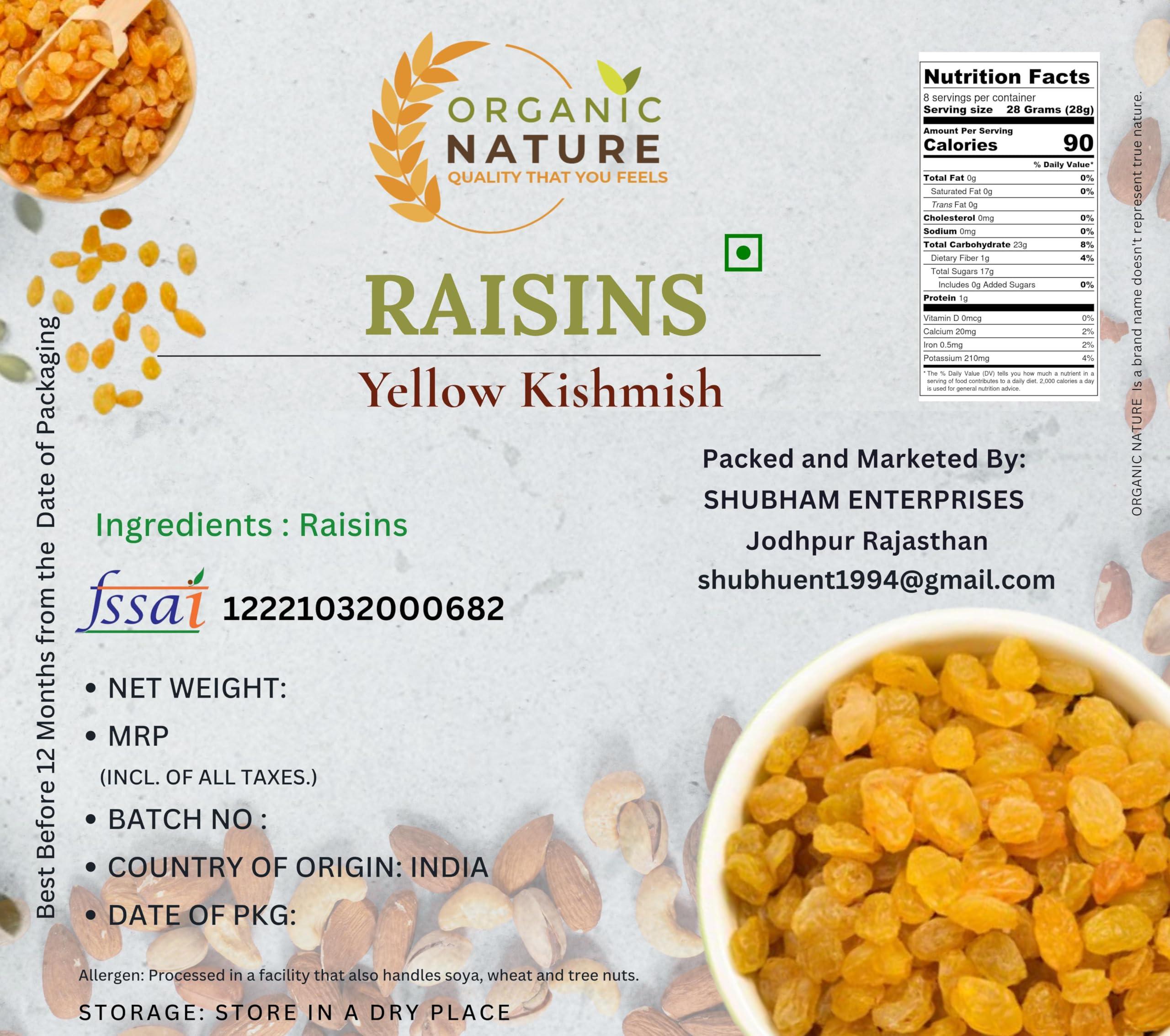 ORGANIC NATURE organic nature Premium Dried Golden Raisin Dried Indian Yellow Kishmish Pilli Kishmish (Pack of 2 kg)