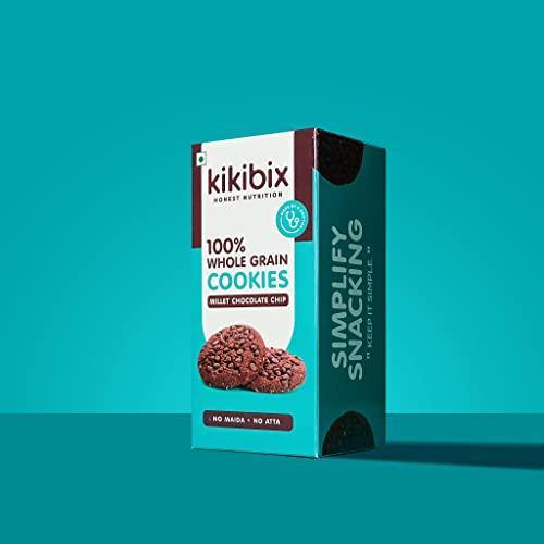 KIKIBIX Kikibix Choco Chip Cookies | No Maida, No Refine Sugar | Made With Organic Jaggery | Tasty & Healthy Snacks For Adults & Kids | Multigrain Millets | Tiffin Box Snack | Jowar Chocolate | 390 Gm
