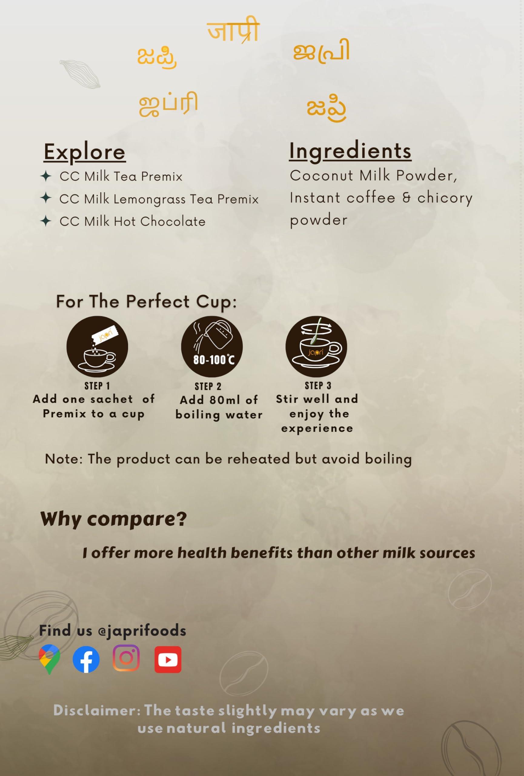 Japri Japri instant coconut milk no added sugar coffee premix | Japri Foods | Plant based coffee | Diabetic friendly | Lactose free | Non-dairy coffee | Vegan coffee premix 10g x 10 sachets (100g) | pack of 1