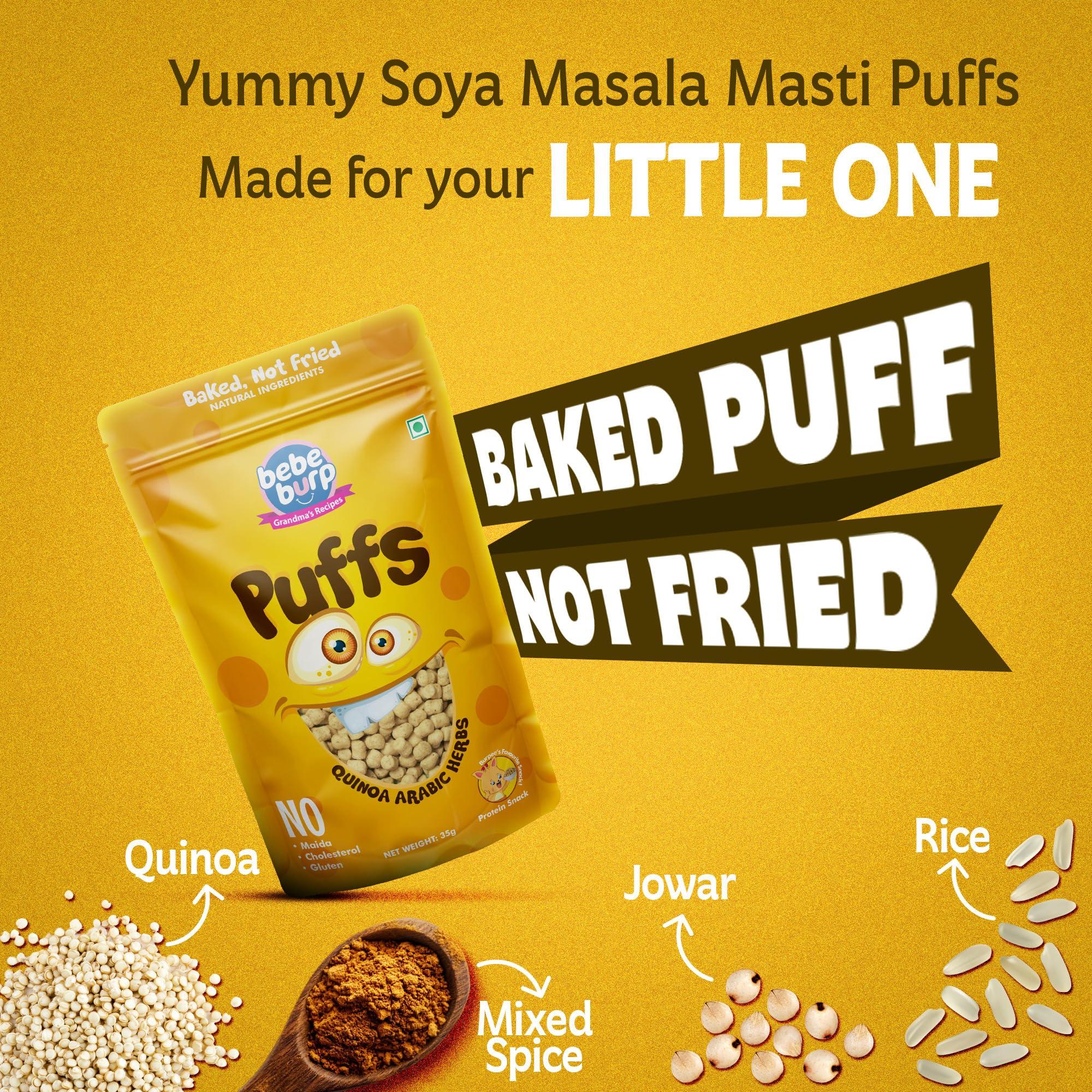 BE\'BE\' BURP BE\'BE\' BURP Healthy Puff Snacks | Quinoa Arabic Herbs | Baked Puffs, Not Fried, Protein Snacks | No Maida & Gluten-Free | Travel-Friendly | 35gms Each (Pack of 4)
