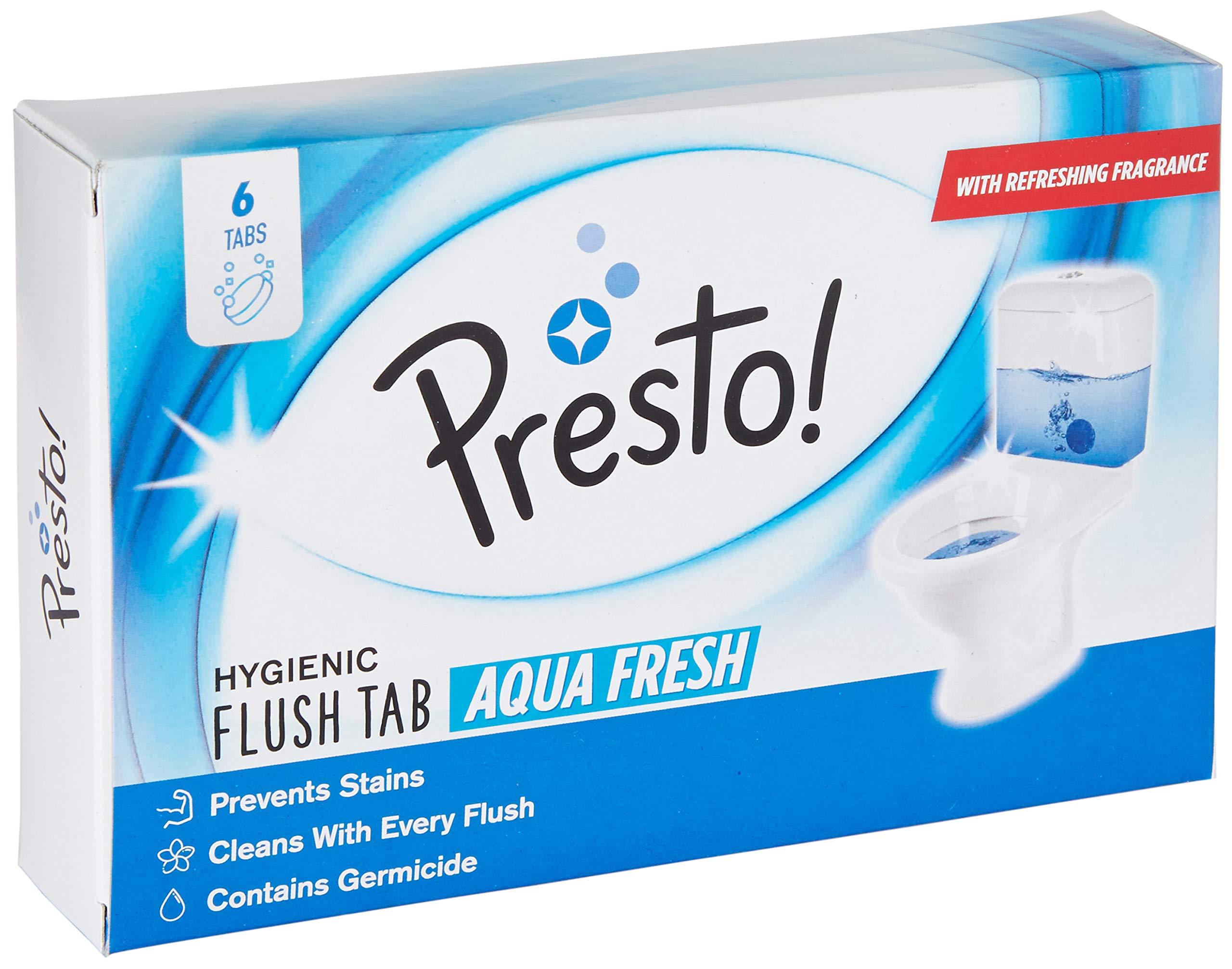 Presto! Amazon Brand - Presto ! 3 Ply Toilet Paper Tissue Roll - 12 Rolls (160 Pulls Per Roll) & Hygienic Flush Tabs, Aqua Fresh - 50 g (Pack of 6) & Surface Cleaning Wipes - 30 wipes/pack (Pack of 6)