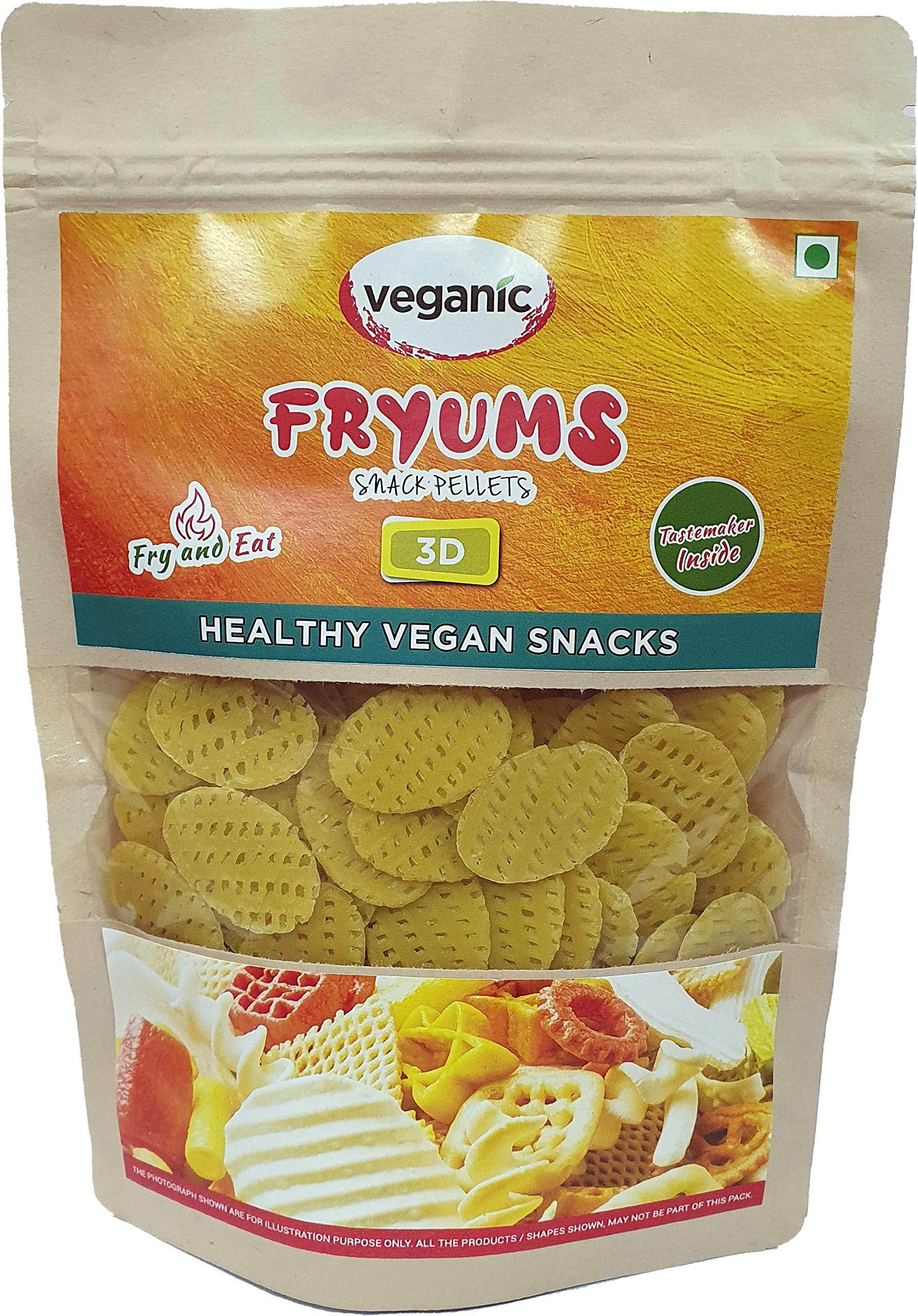 Veganic Fryums Snacks Chips | Ready to Fry | Oval Shape Crunchy Fryum by Veganic | 3D Fryums Snack Pellets | Tastemaker Inside| Papad Chips | Fry Or Microwave | 250 gm | Vegetarian Tasty Healthy Snacks