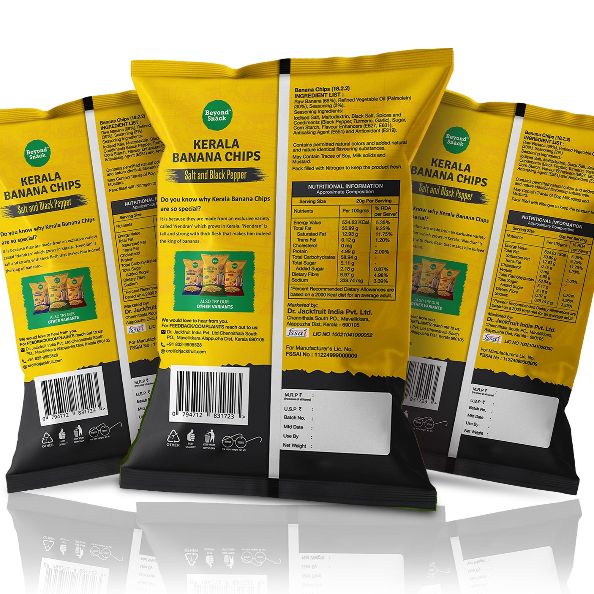 Beyond Snáck Beyond Snack Kerala Banana Chips Thin Cruchy Crispy Snacks Salt and Pepper Flavour 300g (100g*3) - Family Pack