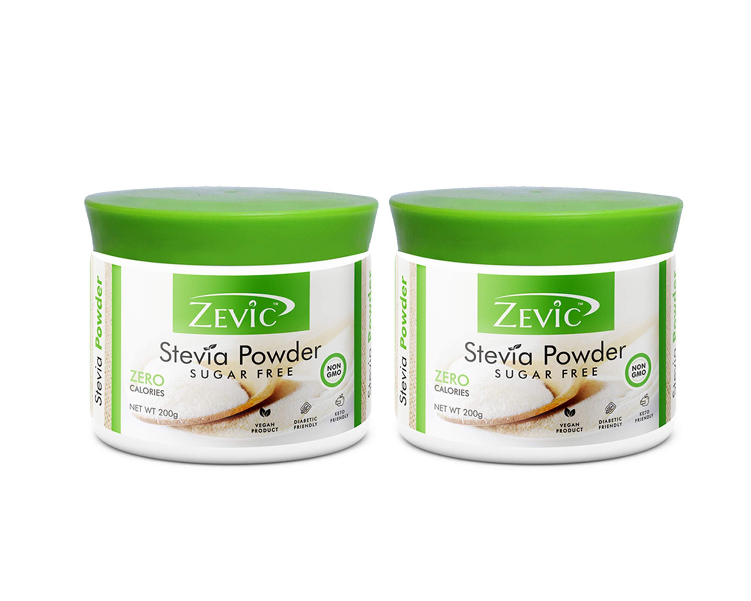 ZEVIC Zevic Stevia Sugar Free Powder | Zero Calories Stevia | Vegan & Keto | 100% Natural Sweetener Powder | Sugar Substitute Natural | Diabetic Friendly - 200g (Pack of 2)