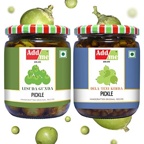 Add me Add Me Lasoda Gunda Rajasthani Pickle 500gm + Add me tenti dela ker achar 500 gm Rajasthani marwadi Achaar Combo Mixed Glass Pack