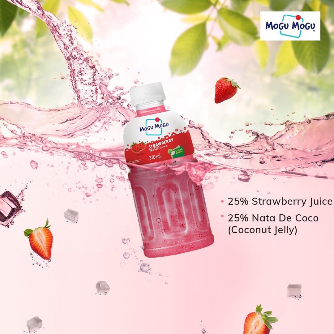 Mogu Mogu Mogu Mogu Strawberry and Grape Juice 25% with NATA De Coco | Energy Booster Drink | Full of Fruit Fibres | No Added Preservatives and Colours - (Pack of 6, 300ml each)