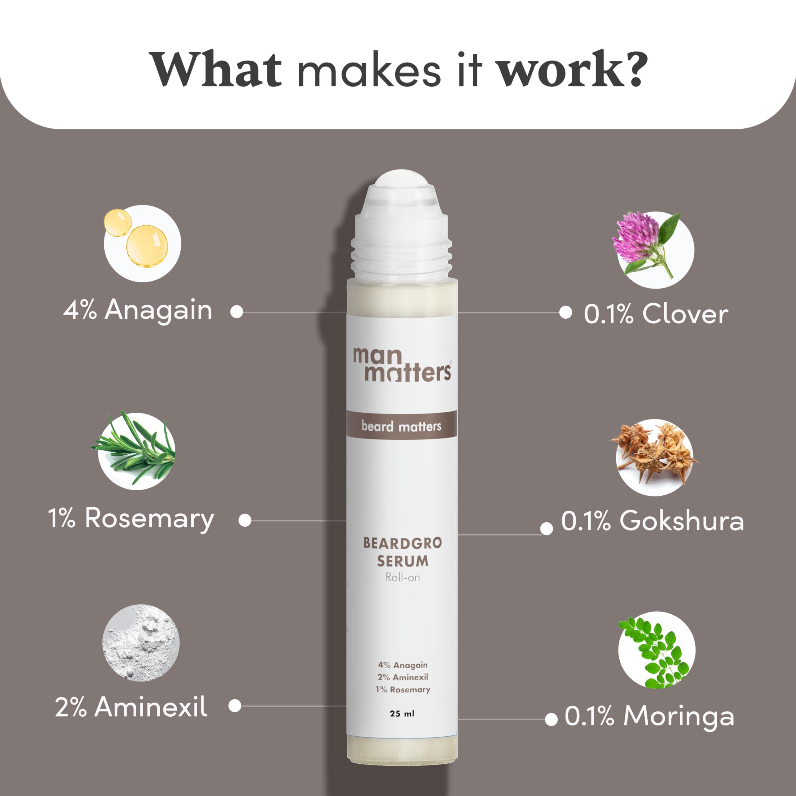 Man Matters Man Matters BeardGro Oil-In-Serum Roll On 25ml With Derma Roller 0.5 mm | Anagain, Aminexil & Rosemary | Reactivates Hair Cells, Improves Beard Density & Promotes Thicker Growth