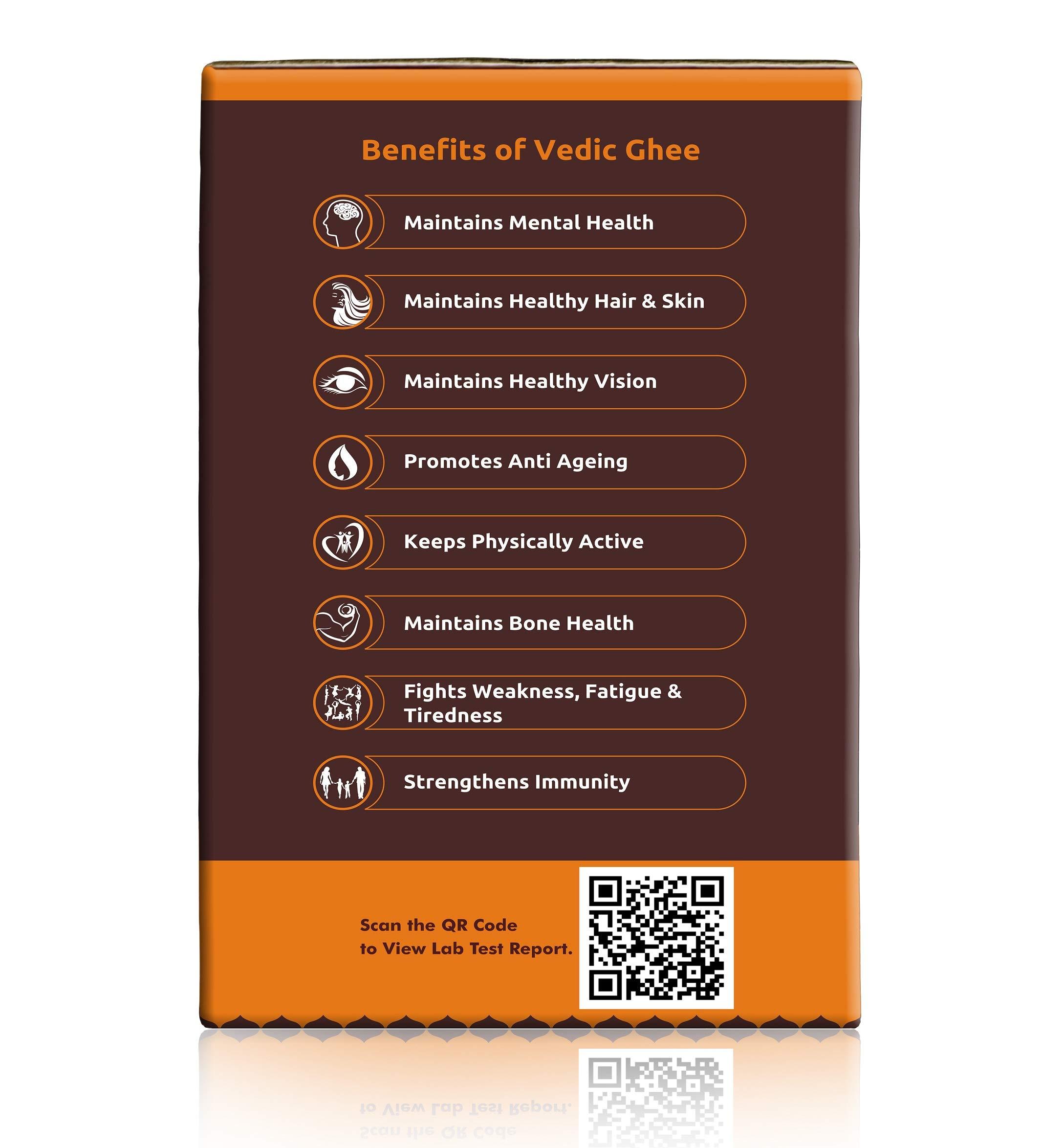 VEDIC GHEE Vedic Ghee Premium A2 Gir Cow Cultured Ghee from Kesariya Farm | Vedic Bilona Two Way Hand Churned | Indian Gir Cow Ghee, Pure A2 Ghee, Natural & Healthy, Non-GMO | Lab Certified (500ml)