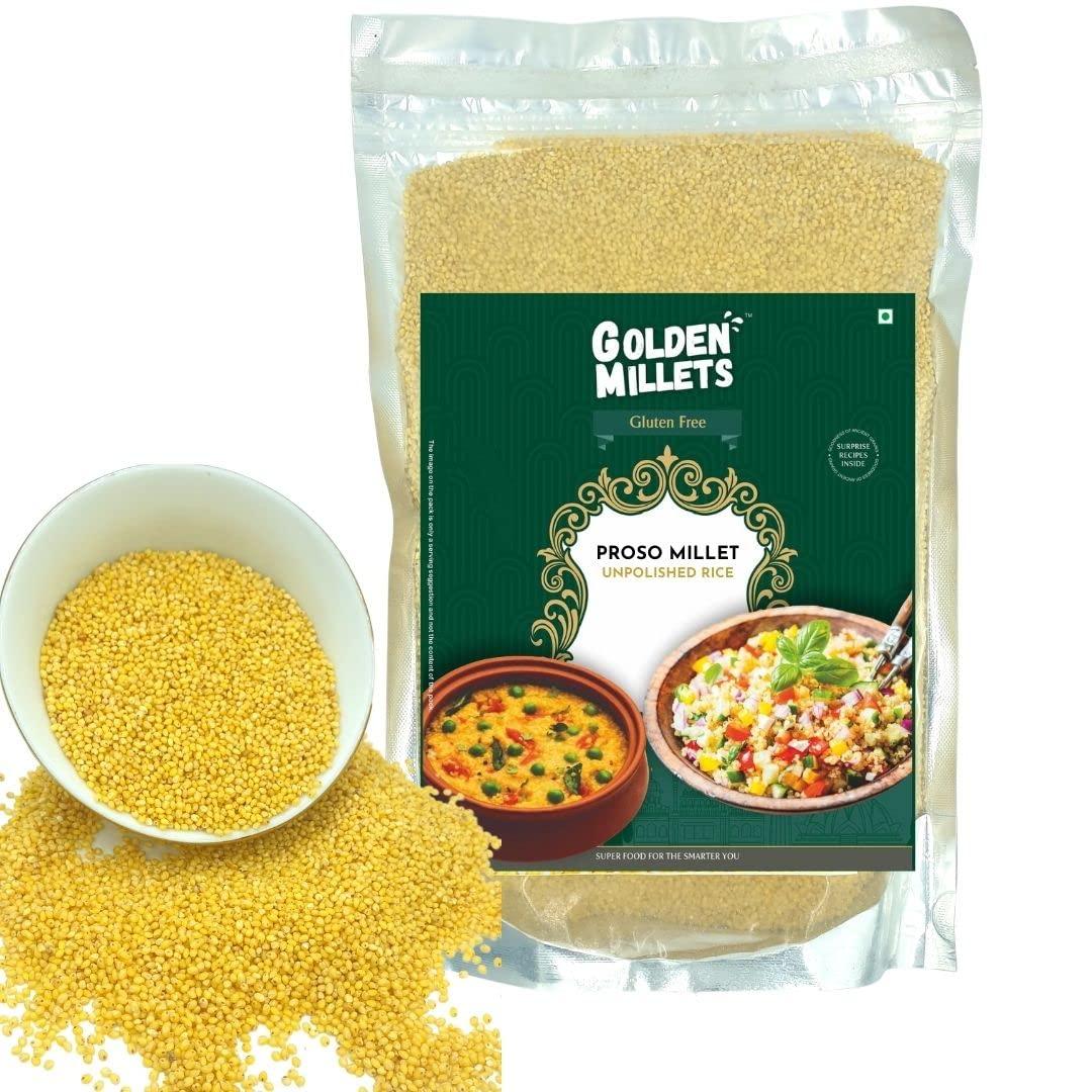 GOLDEN MILLETS GOLDEN MILLETS Proso Millet Unpolished Rice |100% Gluten Free & Natural |High Protein & More Fiber (Pack of 5, 1000)