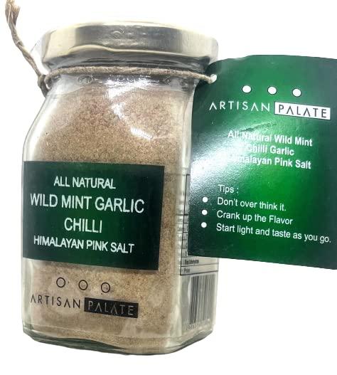 Artisan Palate Artisan Palate Wild Mint Chilli Garlic Himalayan Pink Salt Jar | All Natural | Seasoning for Dips, Fries, and Salad Dressings | 150 gms (Pack of 1)