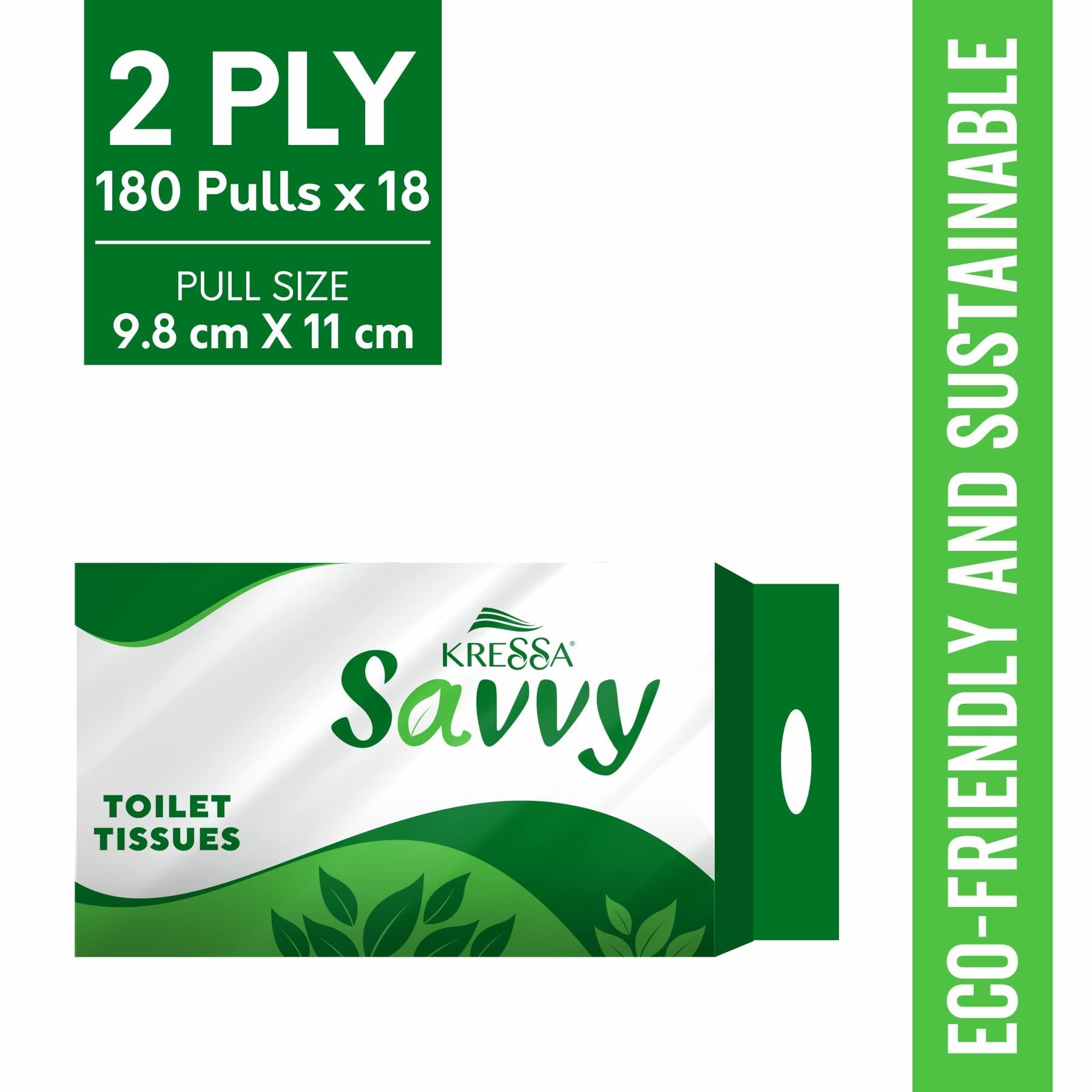 KRESSA Kressa Savvy 2 Ply Toilet paper Roll | 6 Rolls Per pack | Total 18 Rolls 3240 Pulls (Pack Of 3)