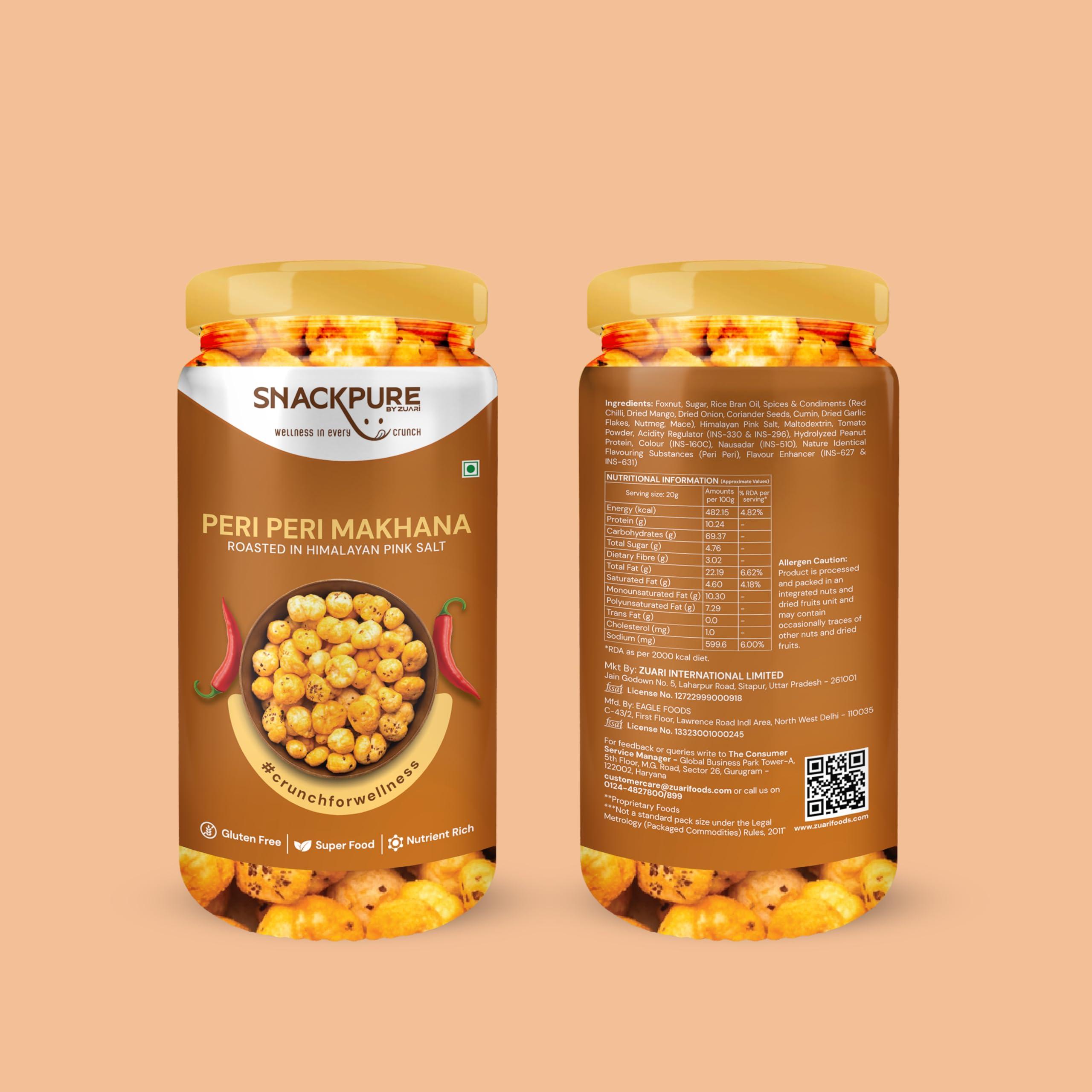 SNACKPURE BY ZUARI wellness in every crunch Snackpure Flavoured Makhana Peri Peri Flavour Makhana (75 Gm) | Roasted Makhana Snacks Roasted in Himalayan Pink Salt | Gluten-Free Healthy Snacks Superfood | Nutrient Rich Trans-Fat Free Crunch