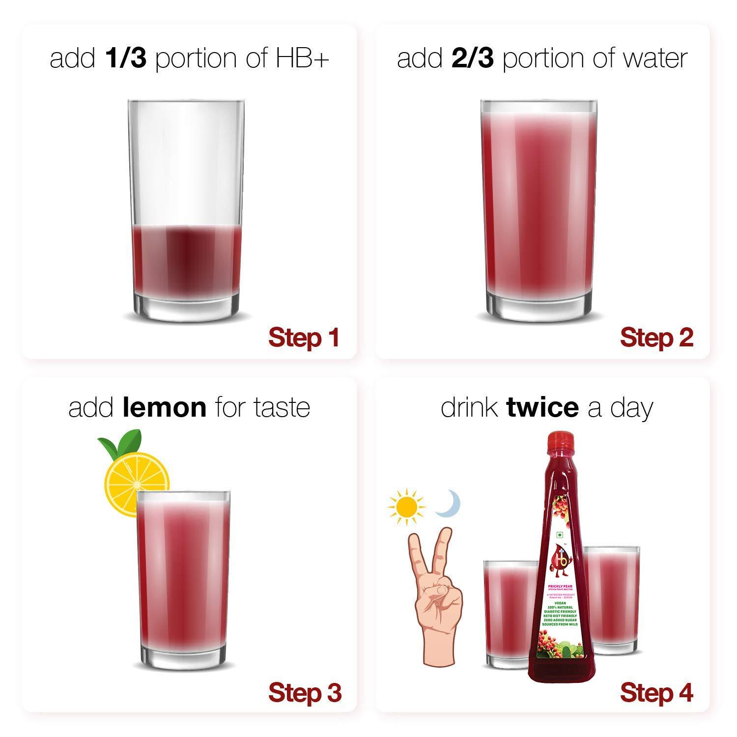 HB+ HB+ Prickly Pear Fruit Juice for Healthy Pregnancy & Chemotherapy, No Added Sugar, Sweetened with Stevia, Red, (Pack of 2)