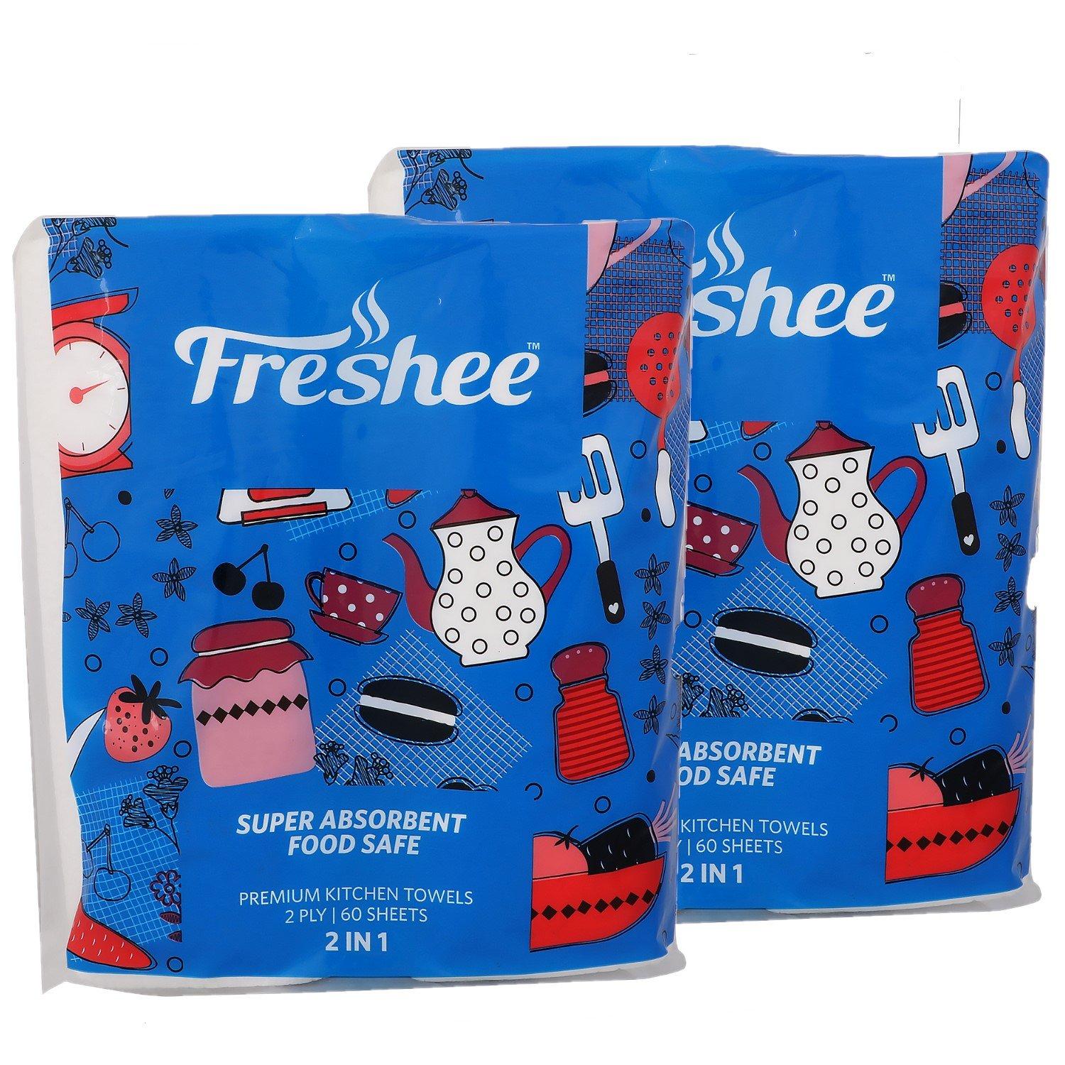 Freshee FRESHEE Premium Kitchen Towel, 2 Rolls in Each Pack, 60 Sheets with 2 ply (Pack of 2)