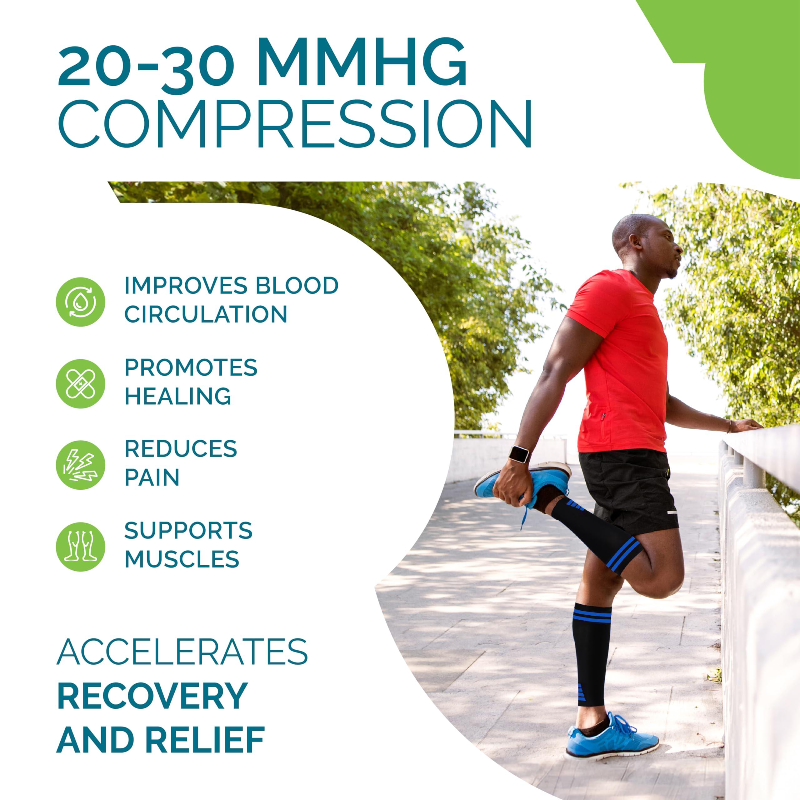 Run Forever Run Forever Calf Compression Sleeves for Men and Women - Leg Compression Sleeve - Footless Compression Socks for runners, Black & Blue, Large