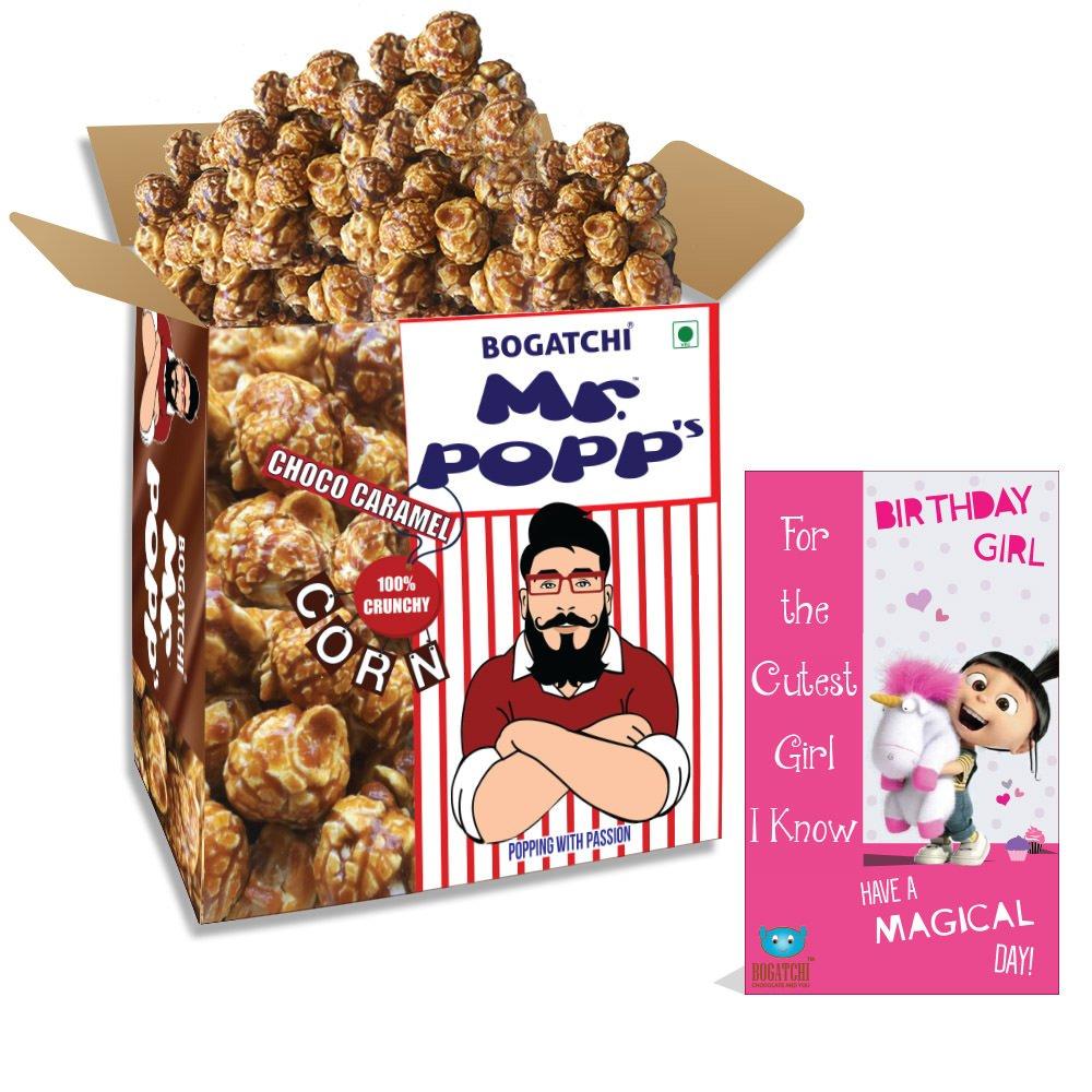 BOGATCHI BOGATCHI Mr.POPP's Dark Chocolate Popcorn, Perfect Birthday Gift for Girl Gourmet Popcorns , 250g + Free Happy Birthday Greeting Card