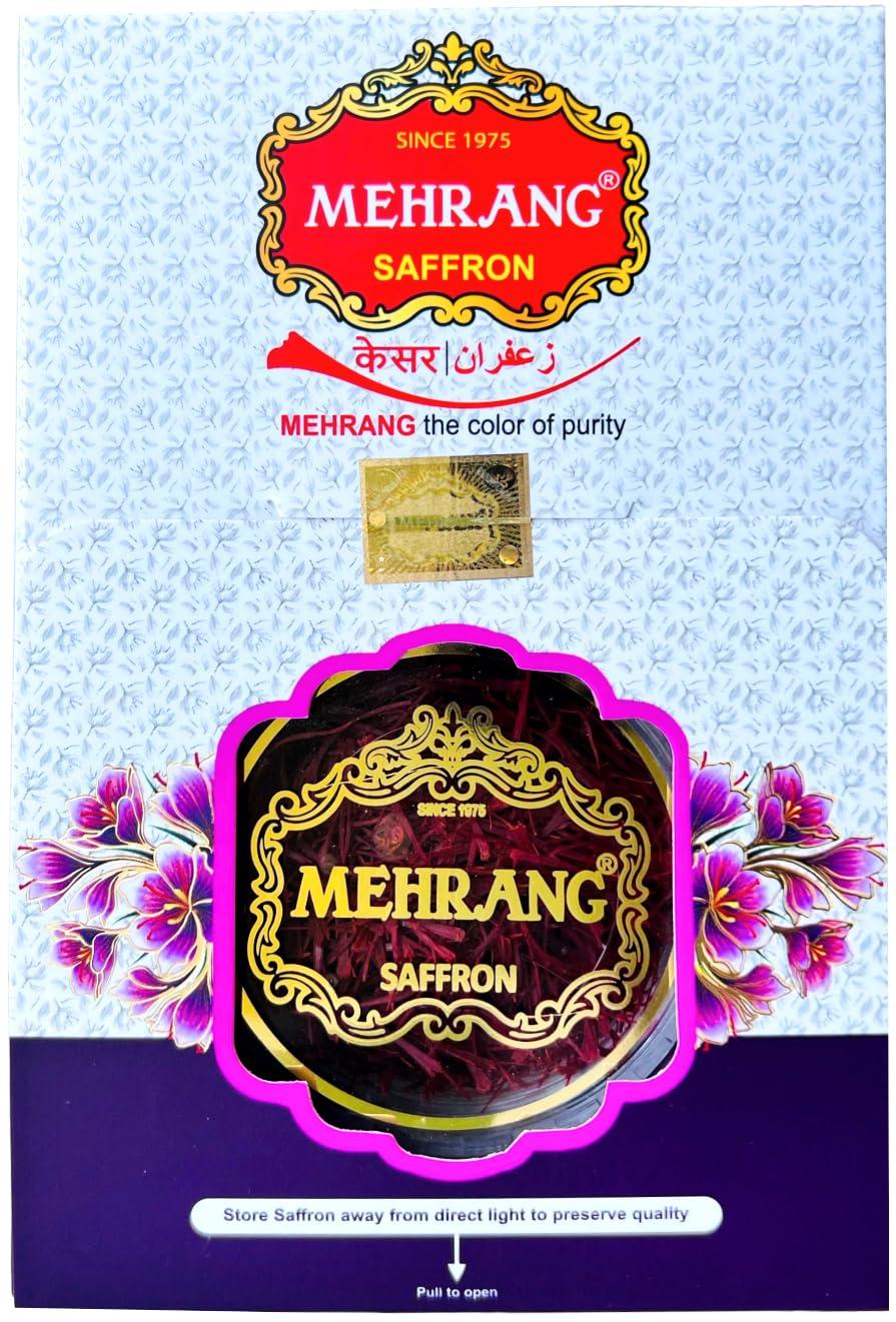 Mehrang Mehrang Saffron Original Kashmiri 1 Gram | Kashmir Kesar | Keshar | A+++ Grade Luxury Quality | Grown in Saffron Farms of Pampore | ISO 9001:2015, 22000-2018, HACCP, GMP Certified | Pack of 1