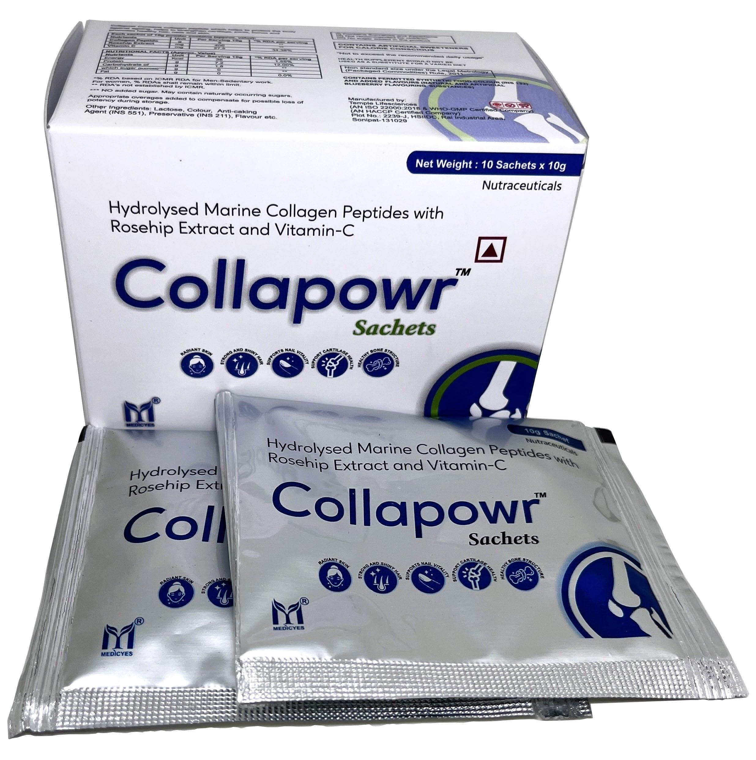Medicyes Collapowr Marine Collagen peptides, Rosehip And Vitamin-C Sachet(Orange Flavour) (10 x 10 g)