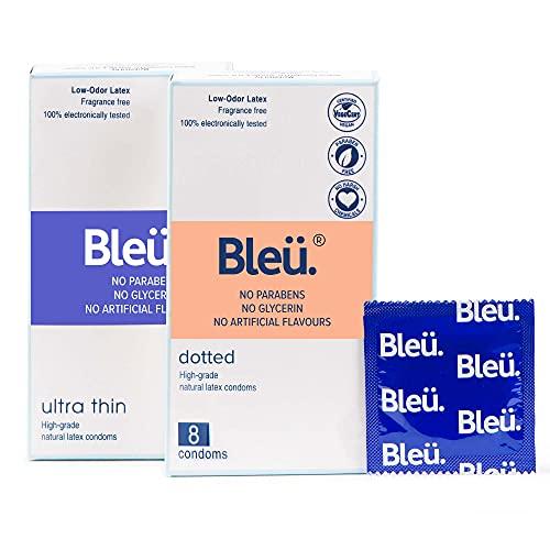 Bleu Bleu Natural Latex No Glycerin -No Paraben - Ultra Thin and Dotted Condom Combo(1 Pack each)