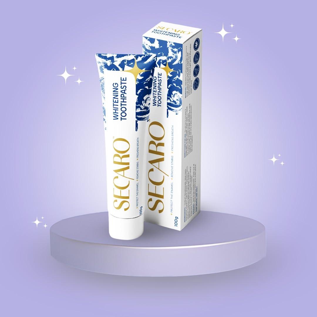 Secaro Secaro Teeth Whitening Toothpaste | Pack of 4 Toothpaste for Fresh Breath | Cleans and Remove the Yellow Stains from Teeth | Cool Blue Color Toothpaste for Teeth Sensitivity | 100gm Each