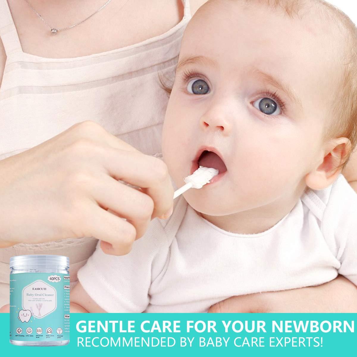 EASICUTI Baby Toothbrush, Baby Tongue Cleaner, 40Pcs Disposable Infant Toothbrush Clean Baby Mouth, Gauze Toothbrush Infant Oral Cleaning Stick Dental Care for 0-36 Month Baby + Free 1Pcs Finger Toothbrush