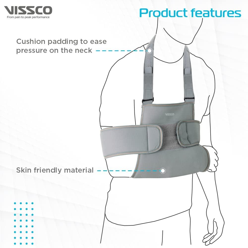 Vissco Vissco Shoulder Immobilizer, Shoulder Support for Shoulder Dislocation, Joint injuries, Pain Relief Belt, Support Brace, Pain Reliever for Rotator cuff injury, Post paralysis - Large (Grey)