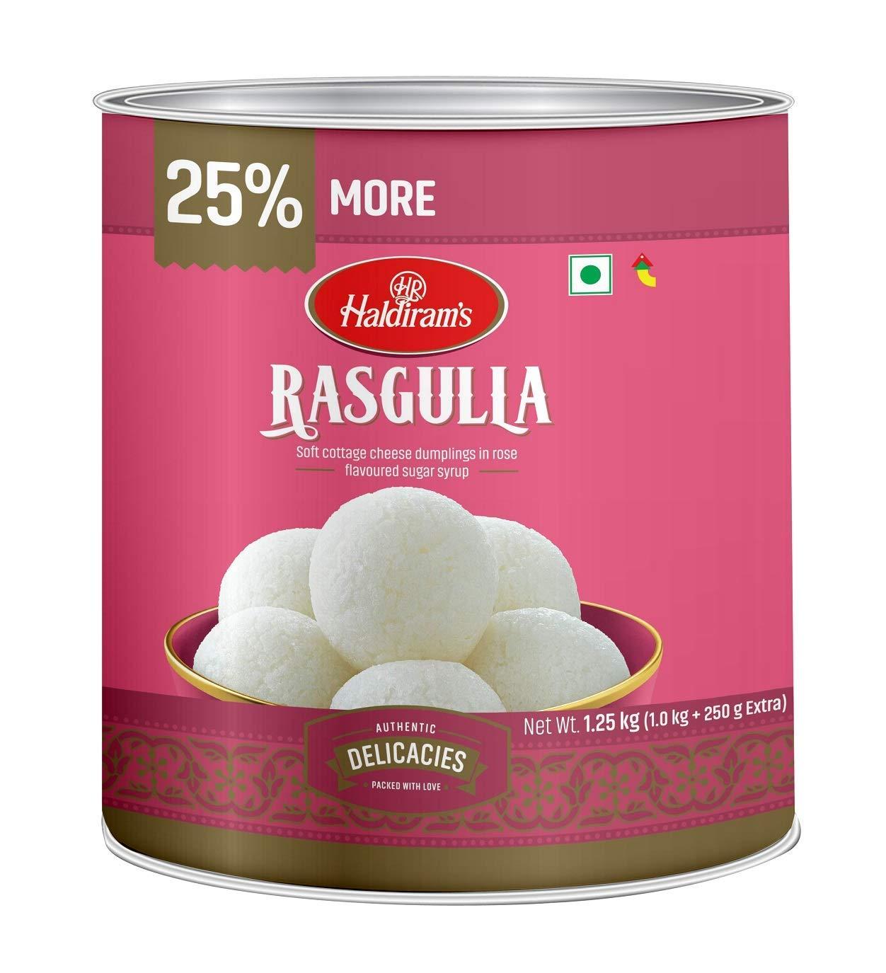 Haldiram’s Haldirams Rasgulla Sweets 1kg | Rasgulla Tin Box | Open & Eat - Indian Sweets | Delicious Indian Mithai