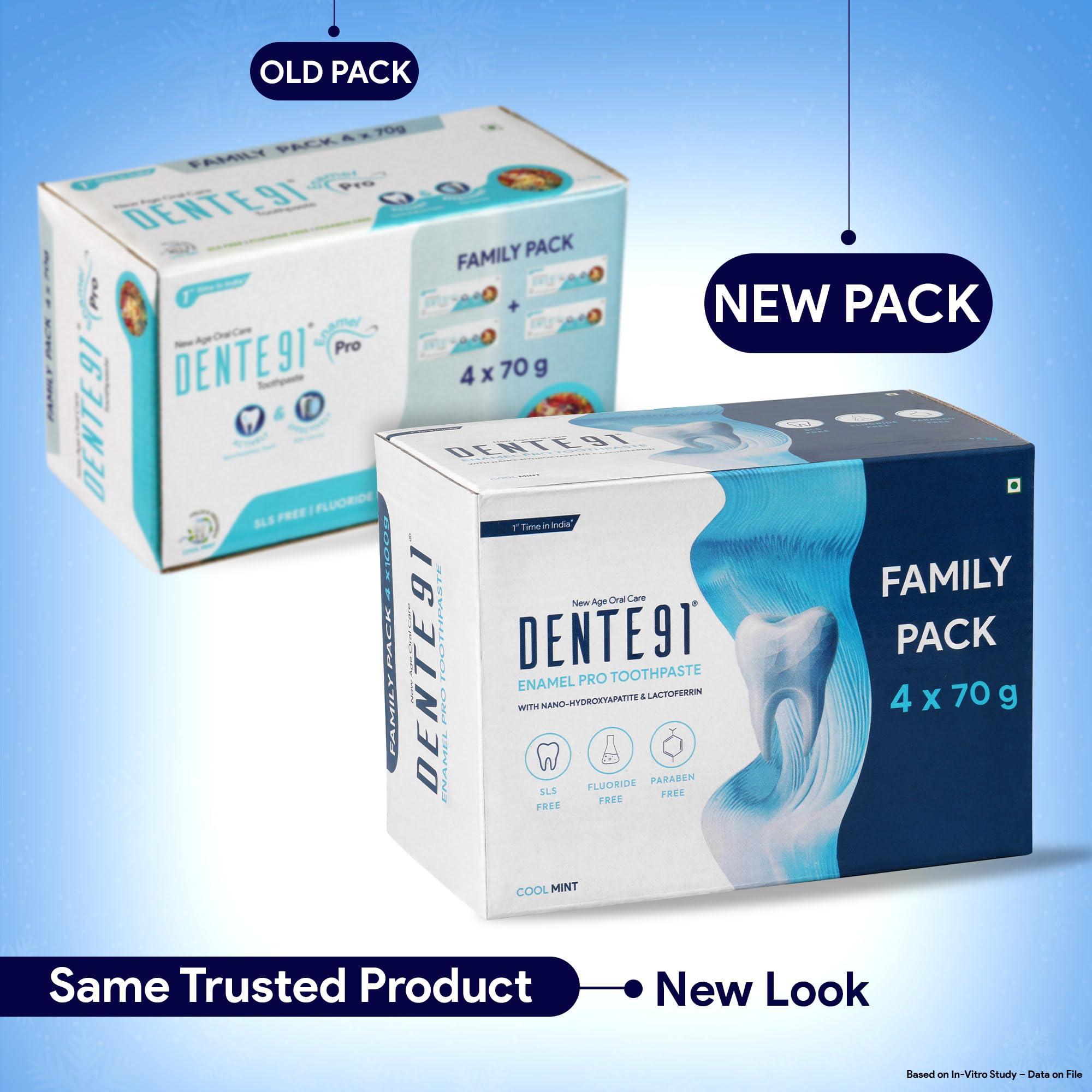 DENTE91 Dente91 Enamel Pro Toothpaste| Sensitivity Relief | Repairs Cavities | Fights Gum Disease | Reduces Bad Breath | Strengthens Enamel | SLS Free | Fluoride Free | Paraben Free | Pack of 4, 4 X 70g