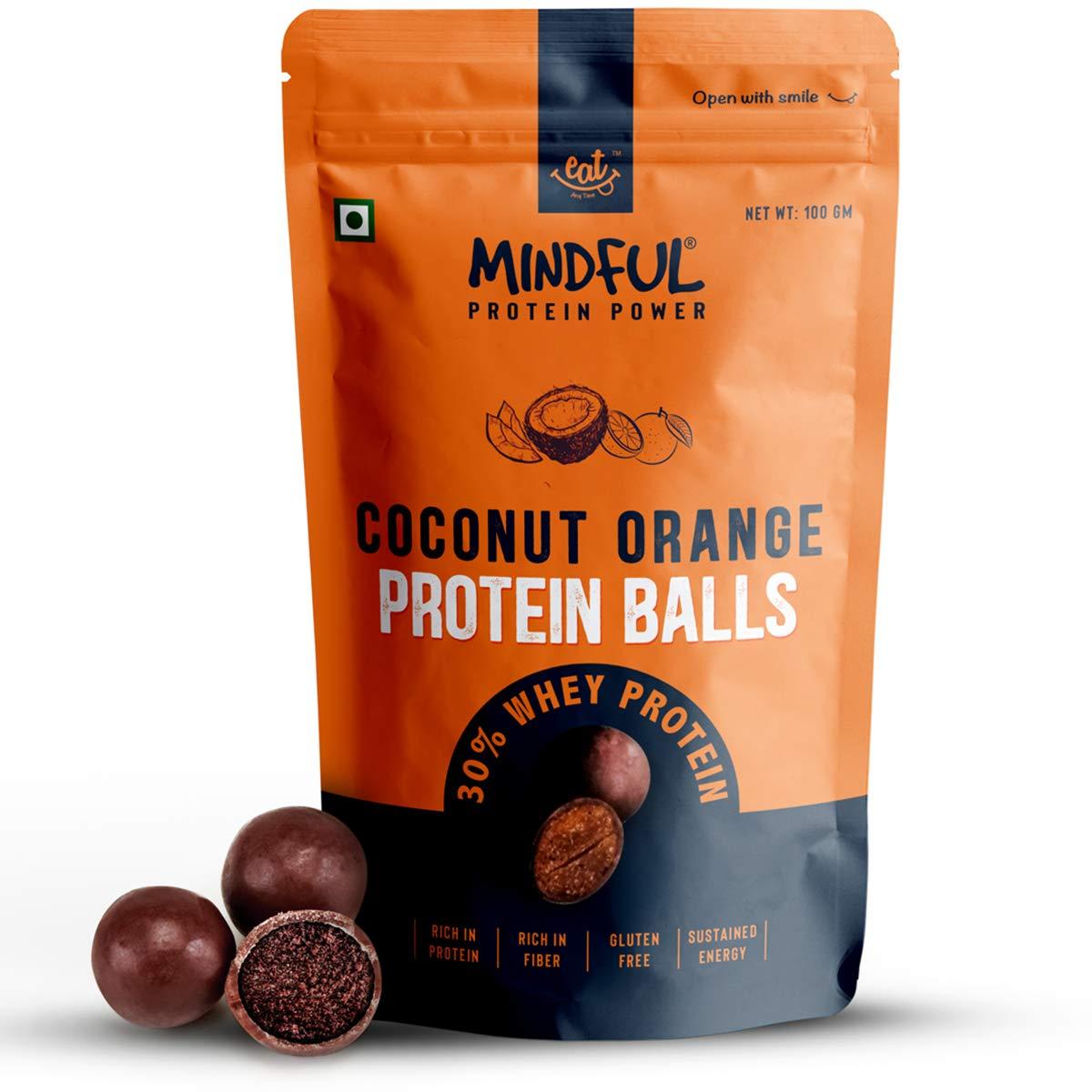 EAT Anytime Eat Anytime Mindful Healthy Coconut Orange Protein Balls | 30% Whey Protein | Rich in Protein & Fiber | Gluten Free Snacks, No Added Sugar | Healthy Chocolate Protein Snack - 100gm(Pack of 3)