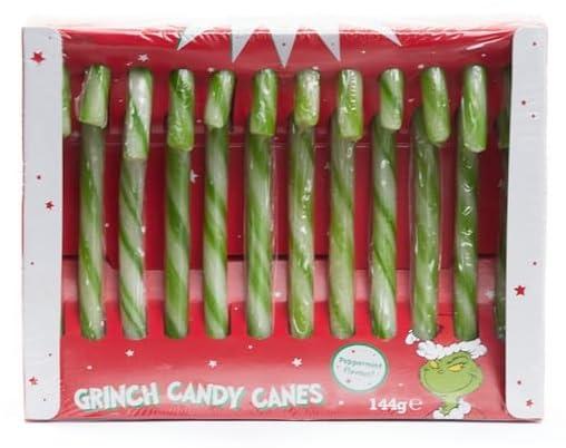Generic Candy Canes Peppermint Flavour Is Festive Grinch Red and Green Placed in a Candy Chirstmas Tree For a fun Seasonal Twist 144g (12 Sticks) Merry Chirstmas