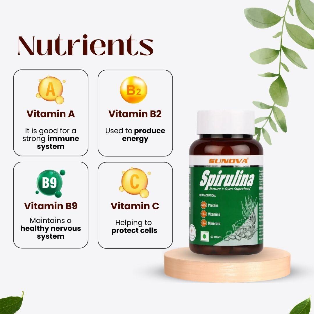 SUNOVA SUNOVA Organic Spirulina, Multicolour, 60 Count, Pack Of 2 - Capsule