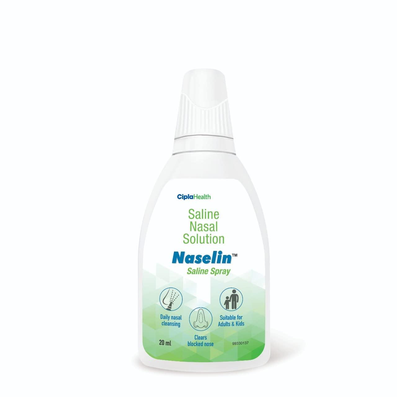 Cipla Cipla Naselin Saline Spray 20 ml | Clears nasal congestion | Moisturizes nasal passages | Daily cleansing of the nose | Safe for Kids (Pack of 6)