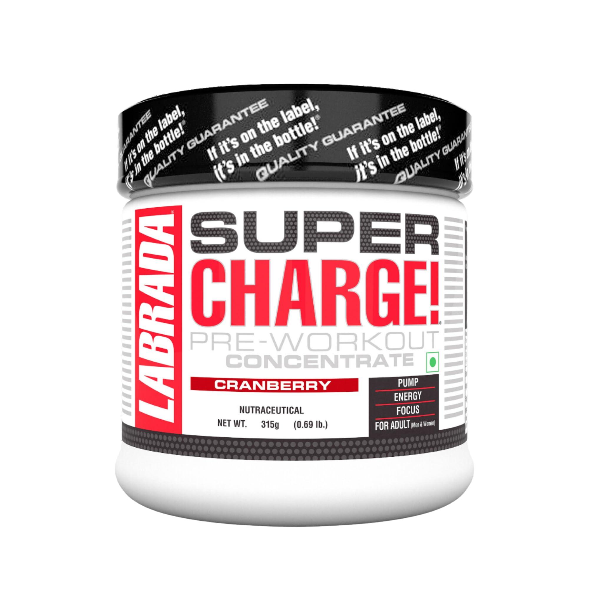 Labrada Labrada Super Charge Pre-Workout 315g, Cranberry (63 Servings | 0.75 L-Arginine | 375mg L-Citrulline Malate | 2g Beta Alanine | 150mg Caffeine Anhydrous | 250mg Ashwagandha Extract)