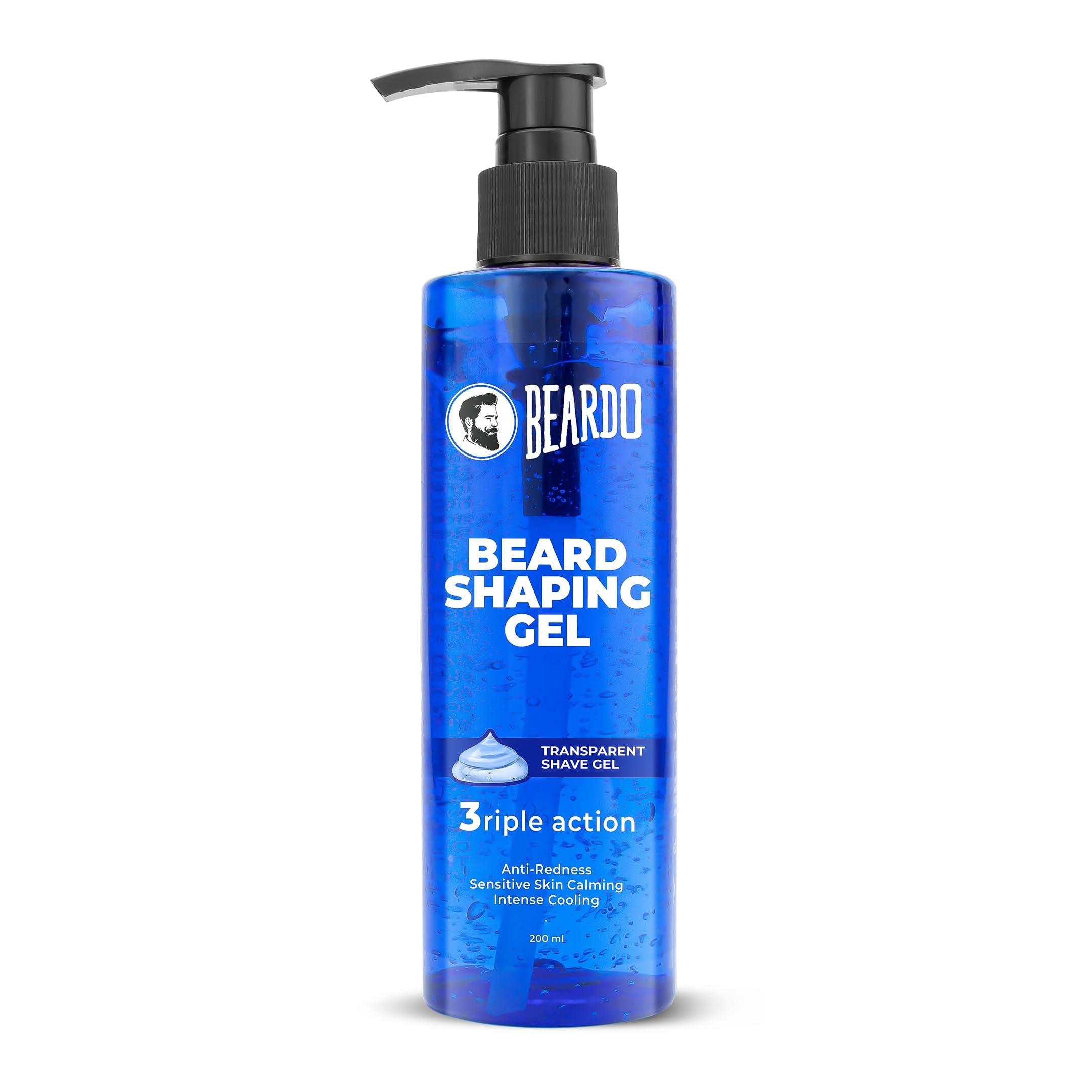 BEARDO Beardo Beard Shaping Gel, 200ml | 3riple Action Transparent Shaving Gel for Men | Shaving gel with Anti-Redness, Calming, Intense Cooling | Suitable for Sensitive Skin