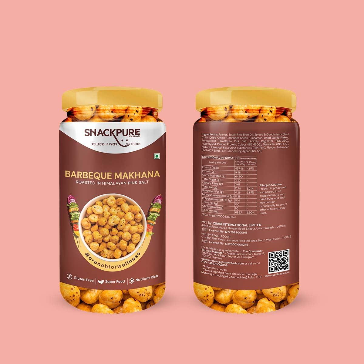 SNACKPURE BY ZUARI wellness in every crunch Snackpure Peri Peri, Barbeque & Tangy Tomato Makhana Combo Pack | Healthy Puffed Snack | Gluten-Free and Trans-Fat-Free Superfood | Nutrient-Rich Foxnut | 225g