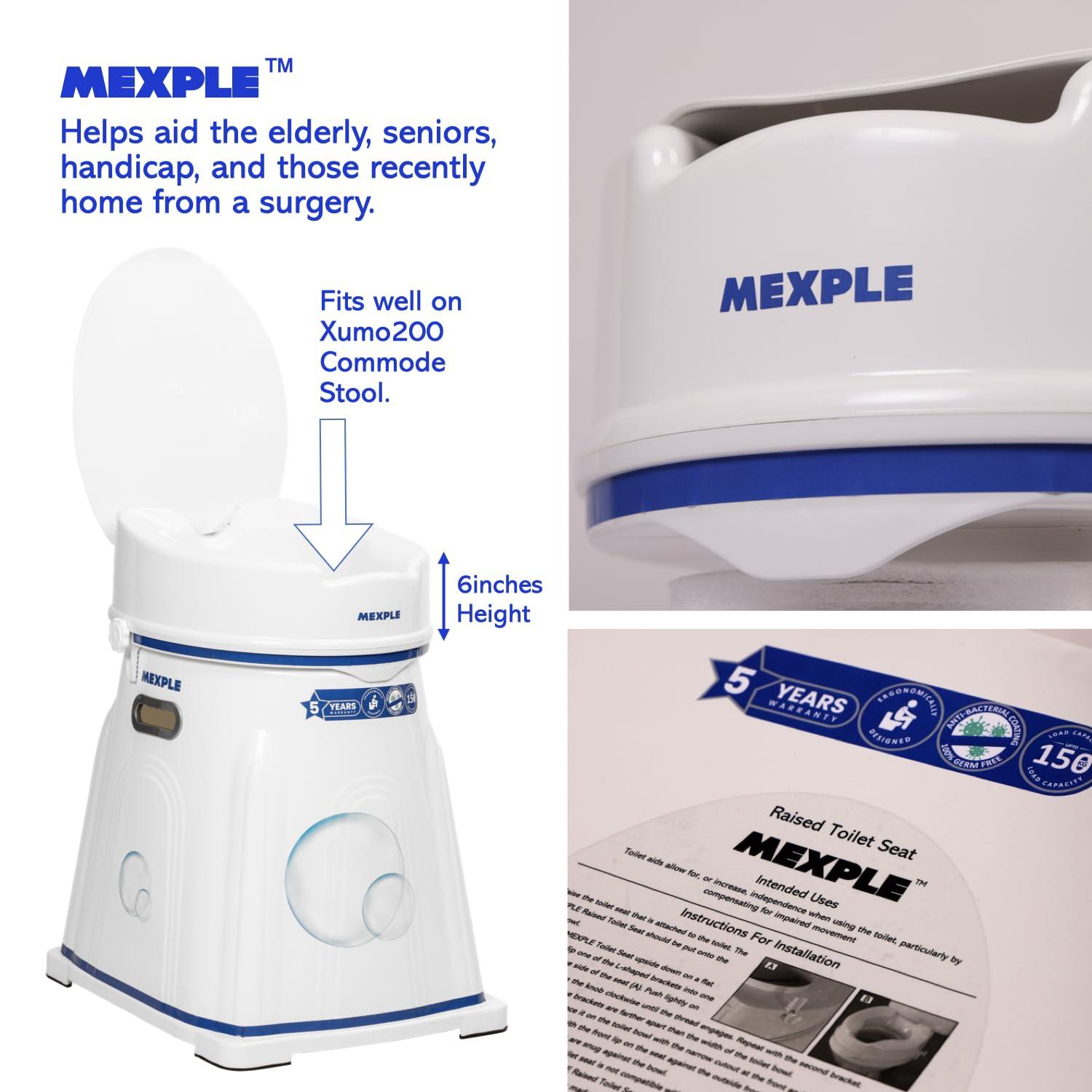 MEXPLE MEXPLE RaiXer6 Raised Toilet Seat 6 Inches | Plastic Commode Seat Raiser Elevator Extension | Tool Free Installation | For Handicap, Knee Patients, Old Senior Citizen