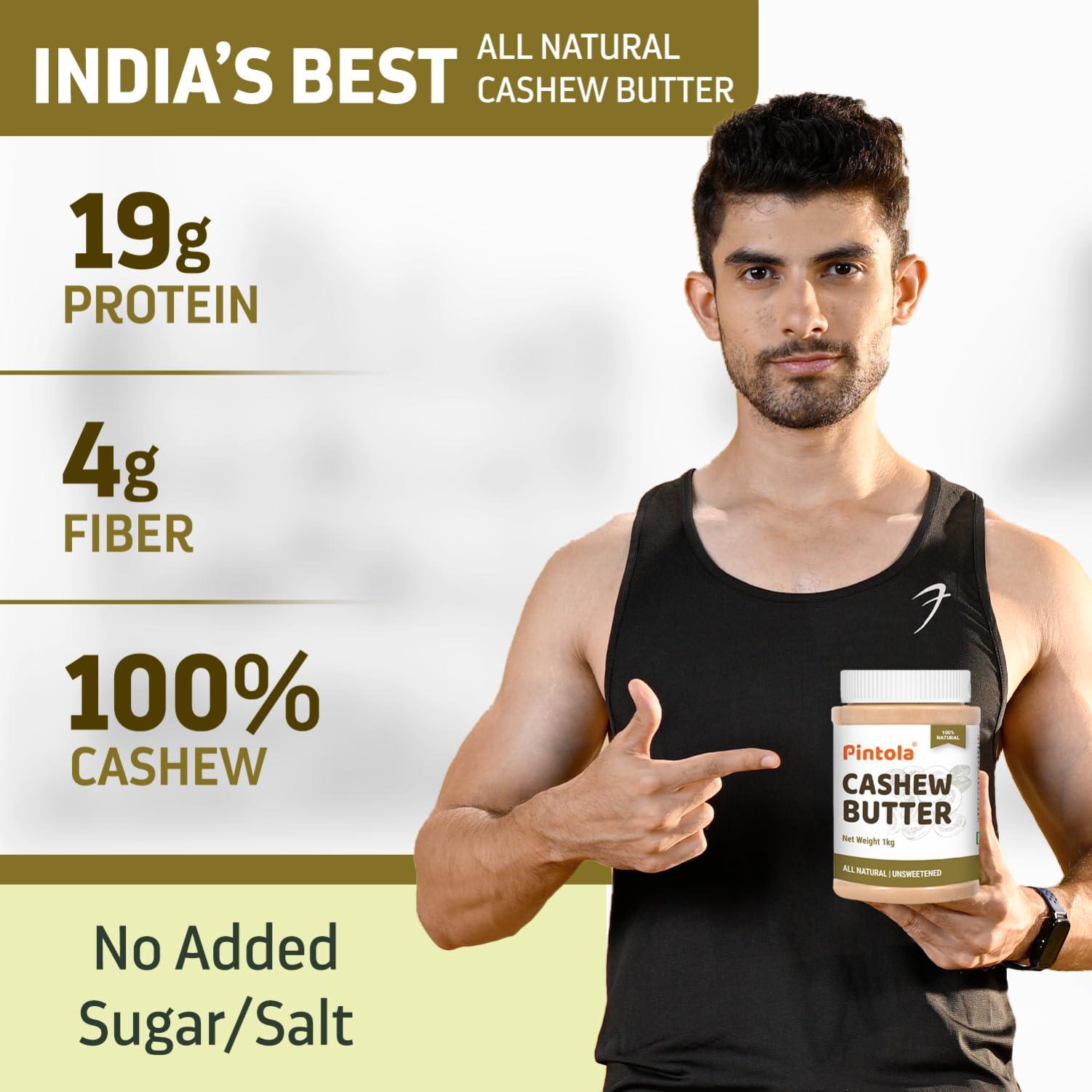 Pintola Pintola Cashew Butter 1kg - All Natural Vegan Cashew Butter, Gluten Free & Cholesterol Free, Healthy Cashew Butter Unsweetened for Bread Spreads, Made with Fresh Cashews, Source of Fiber & Protein