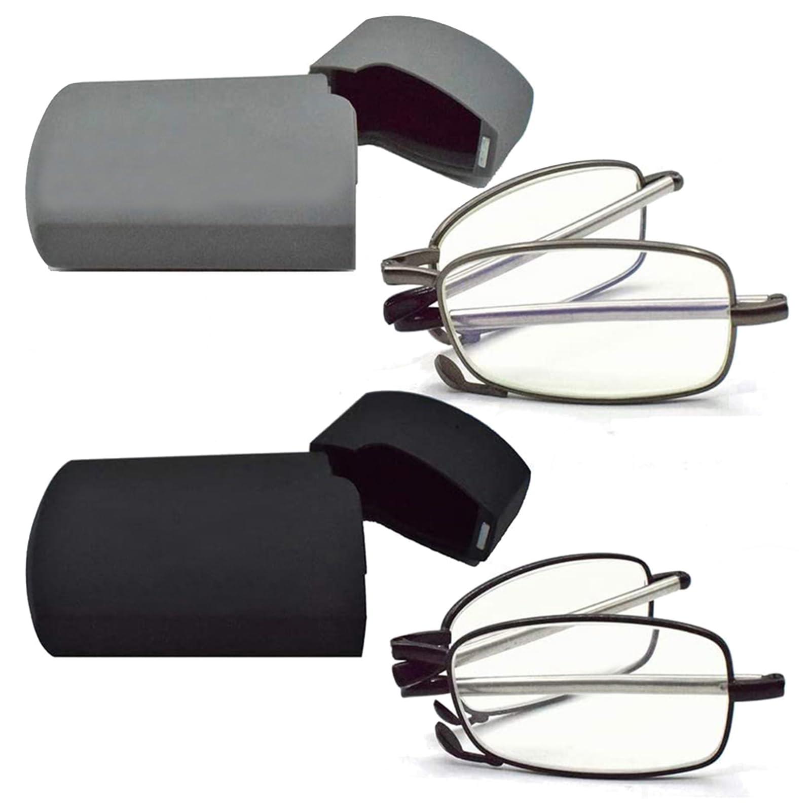 sevenplus 2 Pairs Blue Light Blocking Glasses Anti UV Glare Eyestrain Compact Folding Reading Glasses for Unisex with Cases Wiping Cloths 1.75X