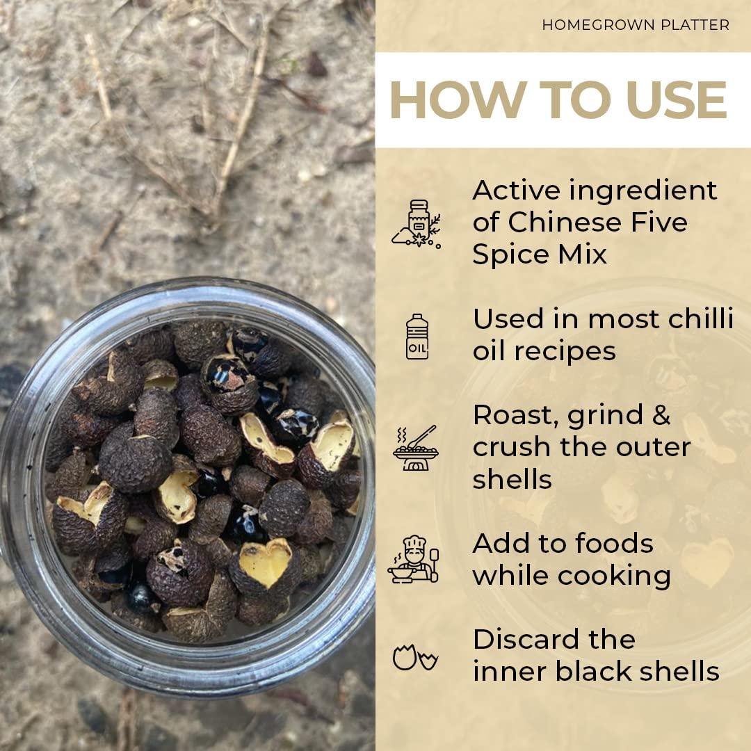 Homegrown Platter Homegrown Platter Organic Sichuan Peppercorn, Schezuan Peppercorns, Timur, Unique Citrusy-Spicy, 100% Natural Indian Variety, Chilli Oil & Chinese Five Spice Mix - 70g