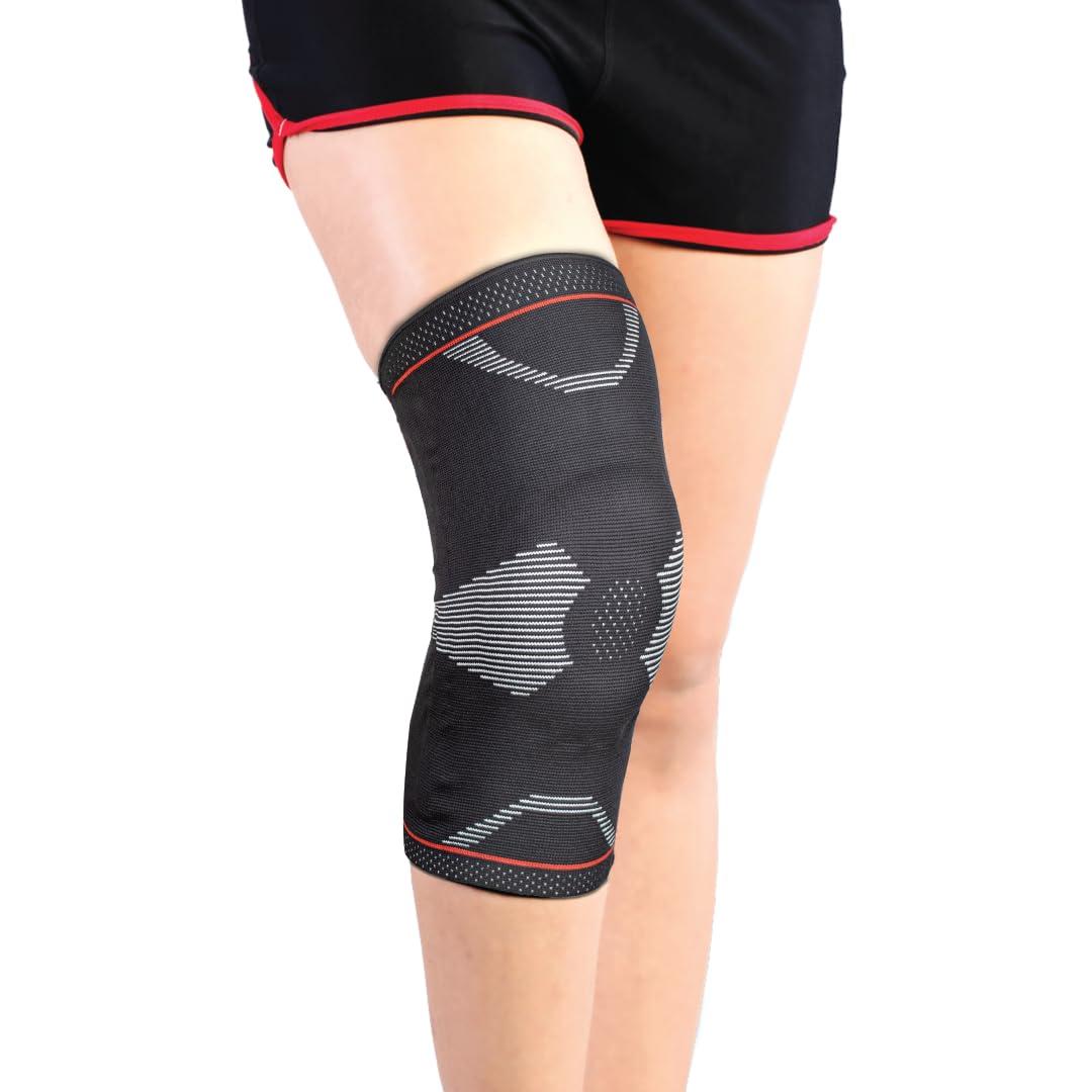 Vissco Vissco Patella & Ligament Assisted Knee Support with Silicone Pressure Pad, Pain Relief, Knee Injury Braces for Walking, Running, Gym, Workout, Weightlifting (Single) - XXL (Black)