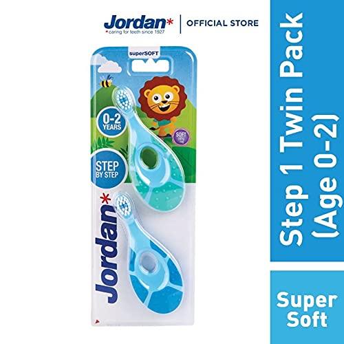 Jordan Jordan Step 1 Baby Toothbrush, 0-2 Years, Soft Bristles, BPA Free (Pack of 4, 0-2 Years - Multi Color)