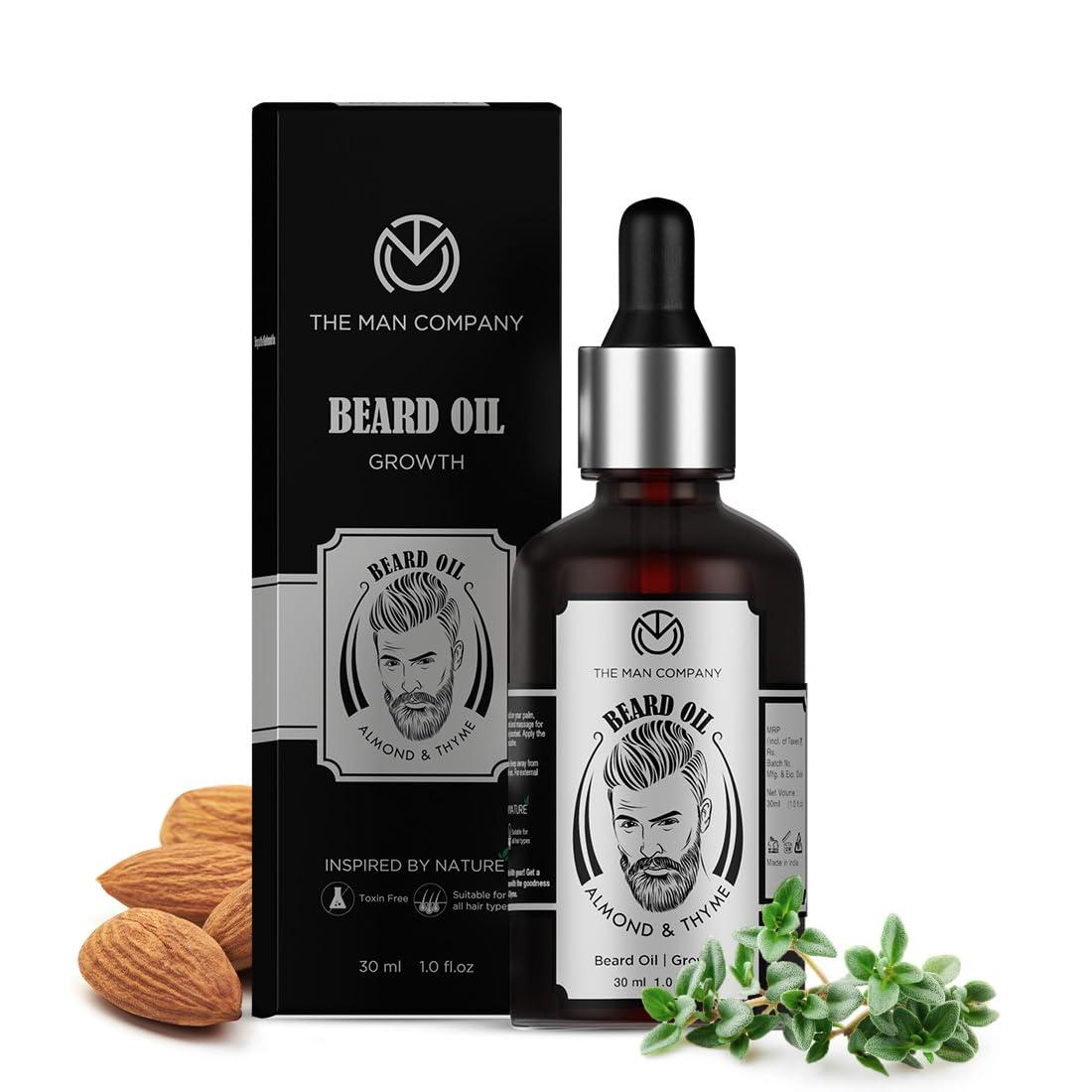 The Man Company The Man Company Beard Oil for Growing Beard Faster with Almond & Thyme, 100% NATURAL, Best Beard Growth Oil for Men, Nourishes & Strengthens Uneven Patchy Beard - 30ML