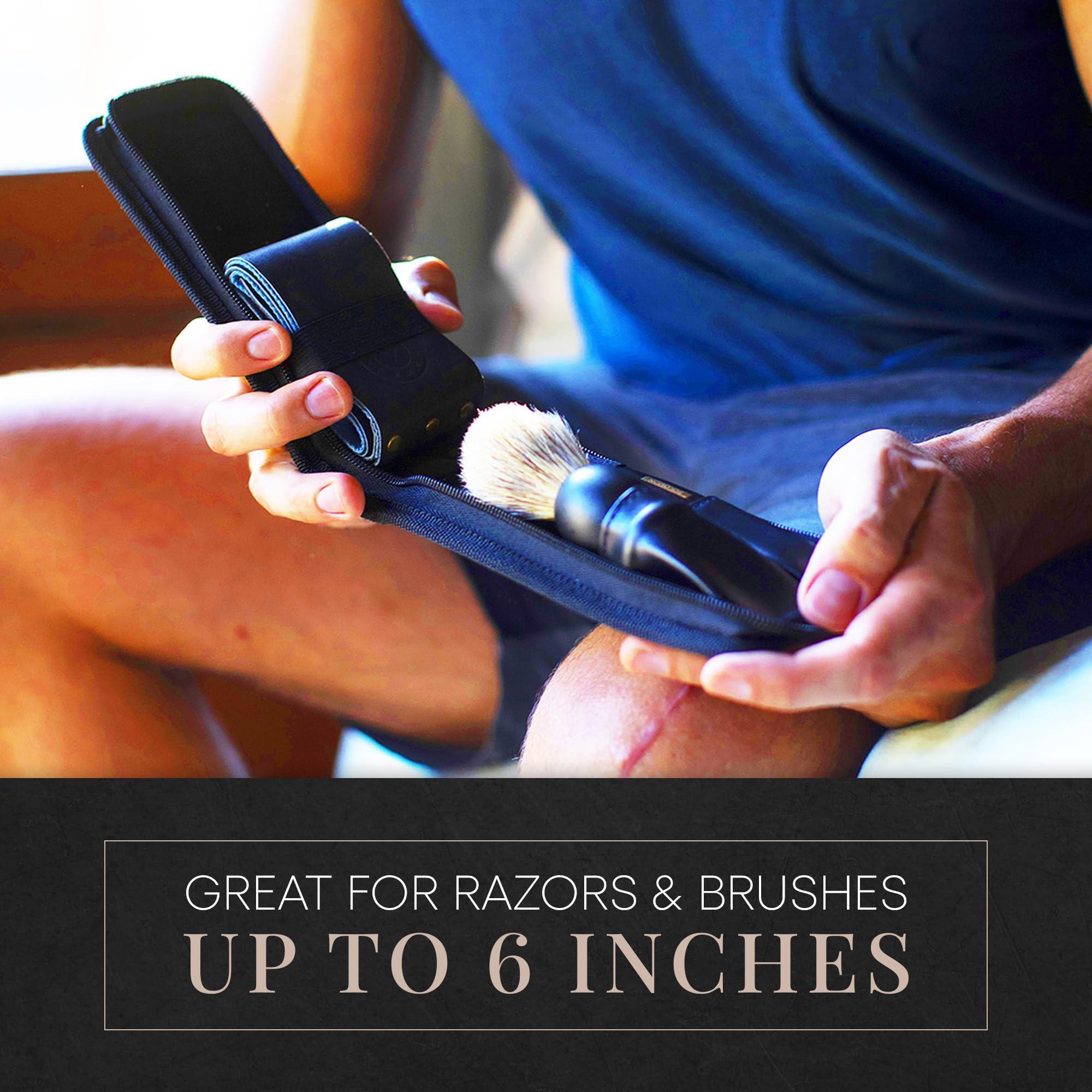 Naked Armor Razor Travel Case - Safety Razor Case, Straight Razor Case, Disposable Razor Case, Elegant Travel Razor Case For Your Razor & Brush, Keeps Razor & Brush Clean, Travel In Style, Great Gift (Black)