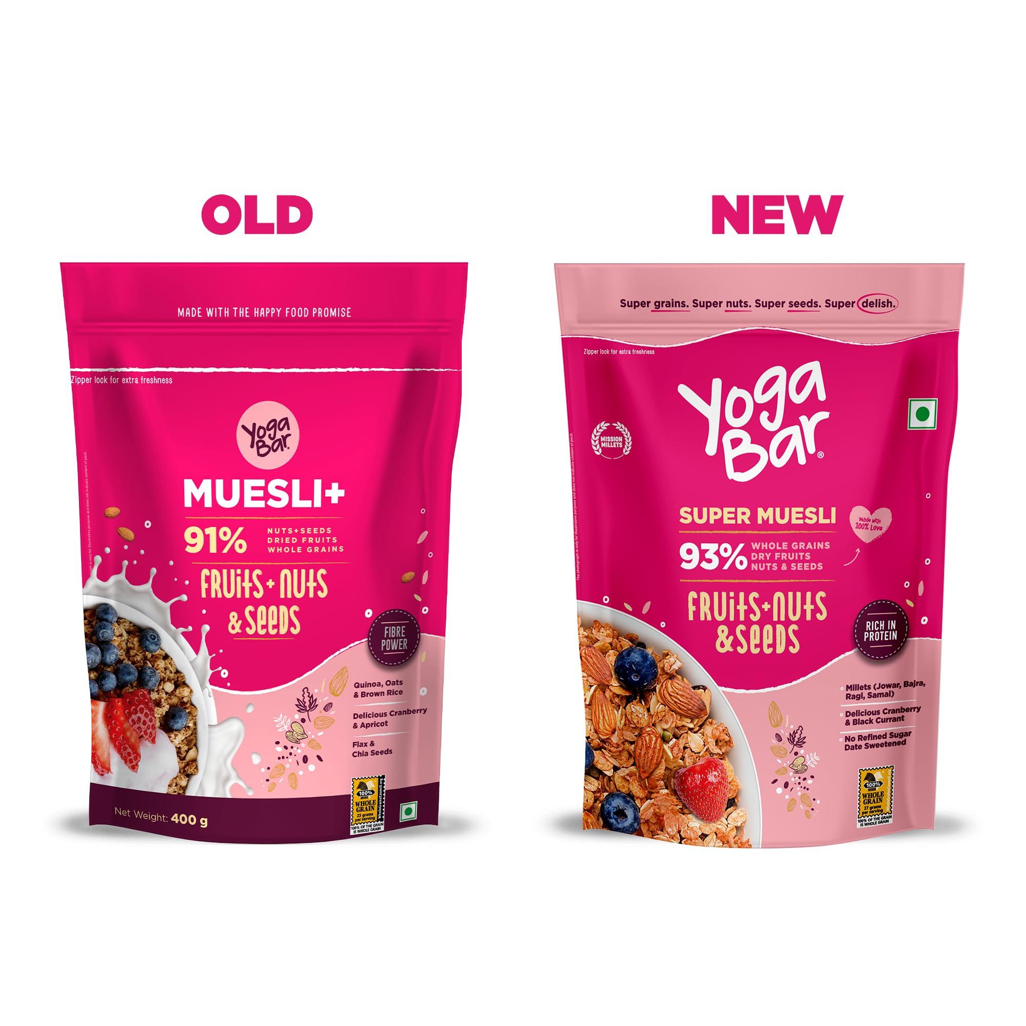 Yogabar Yogabar Muesli Fruit And Nuts - 93% Wholegrain Breakfast Cereals With Oats, Dry Fruits, And Nuts & Seeds, High In Omega 3, Gluten Free Granola With Chia And Flax Seeds (700G - Pack Of 2)